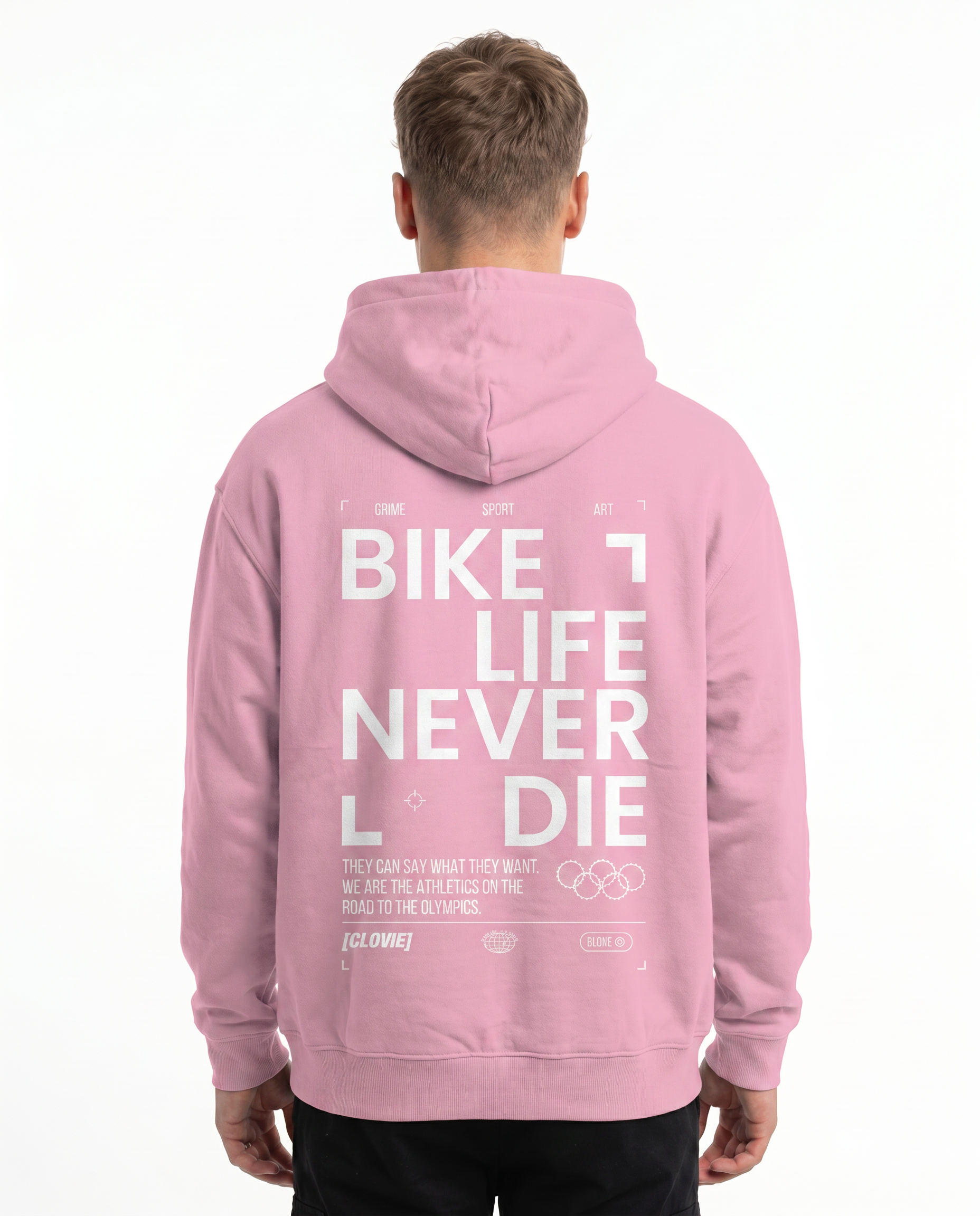 Bike life Hoodie Baby Pink Back