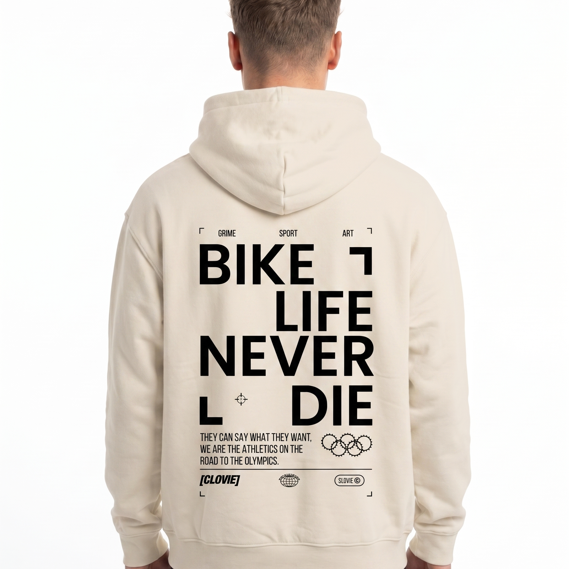 Bike life Oversized Hoodie White Sand Back