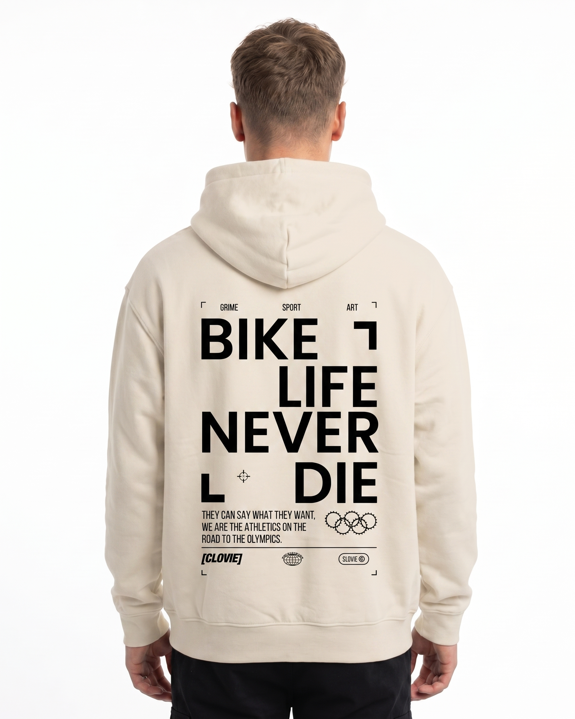 Bike life Oversized Hoodie White Sand Back