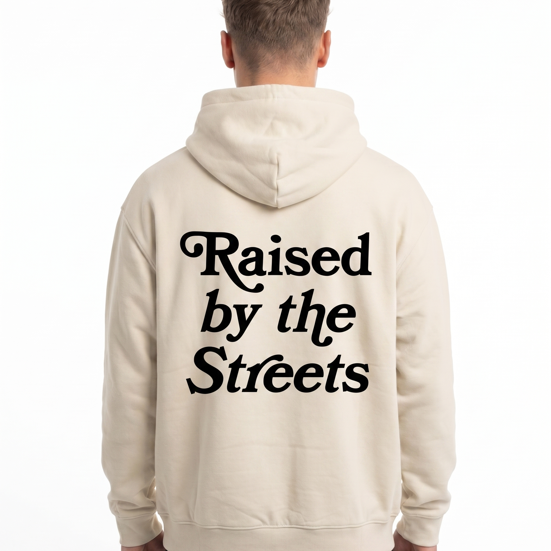 Raised by the streets OVS Hoodie White Sand Back