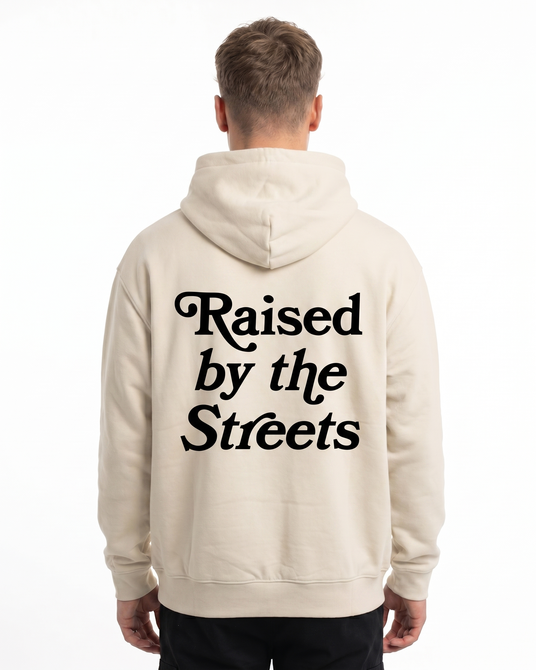 Raised by the streets OVS Hoodie White Sand Back