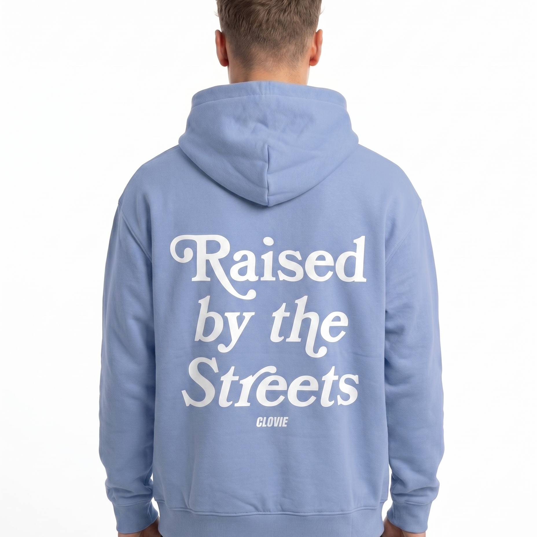 Raised by the streets OVS Hoodie Powder Blue Back