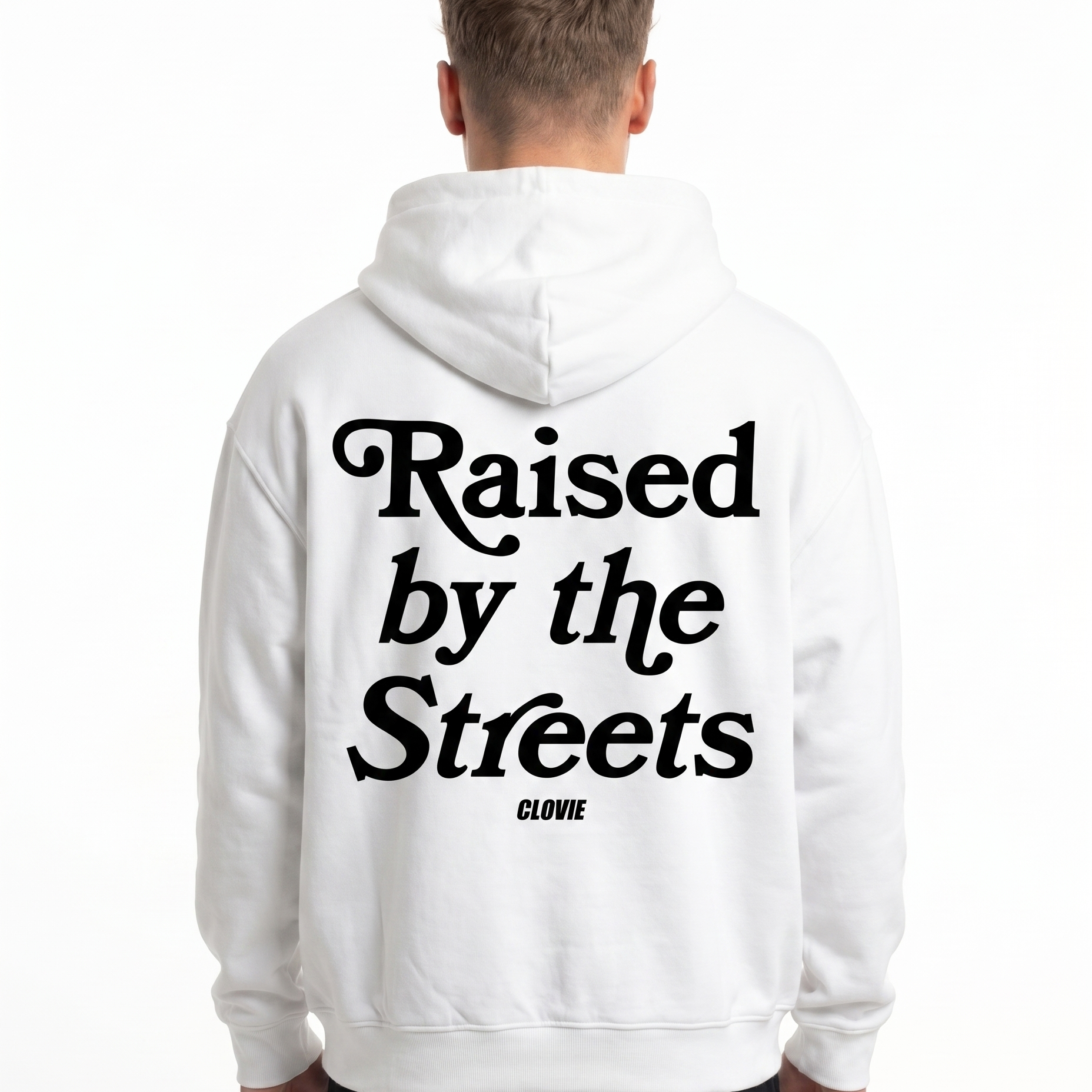 Raised by the streets Zip Hoodie White Back