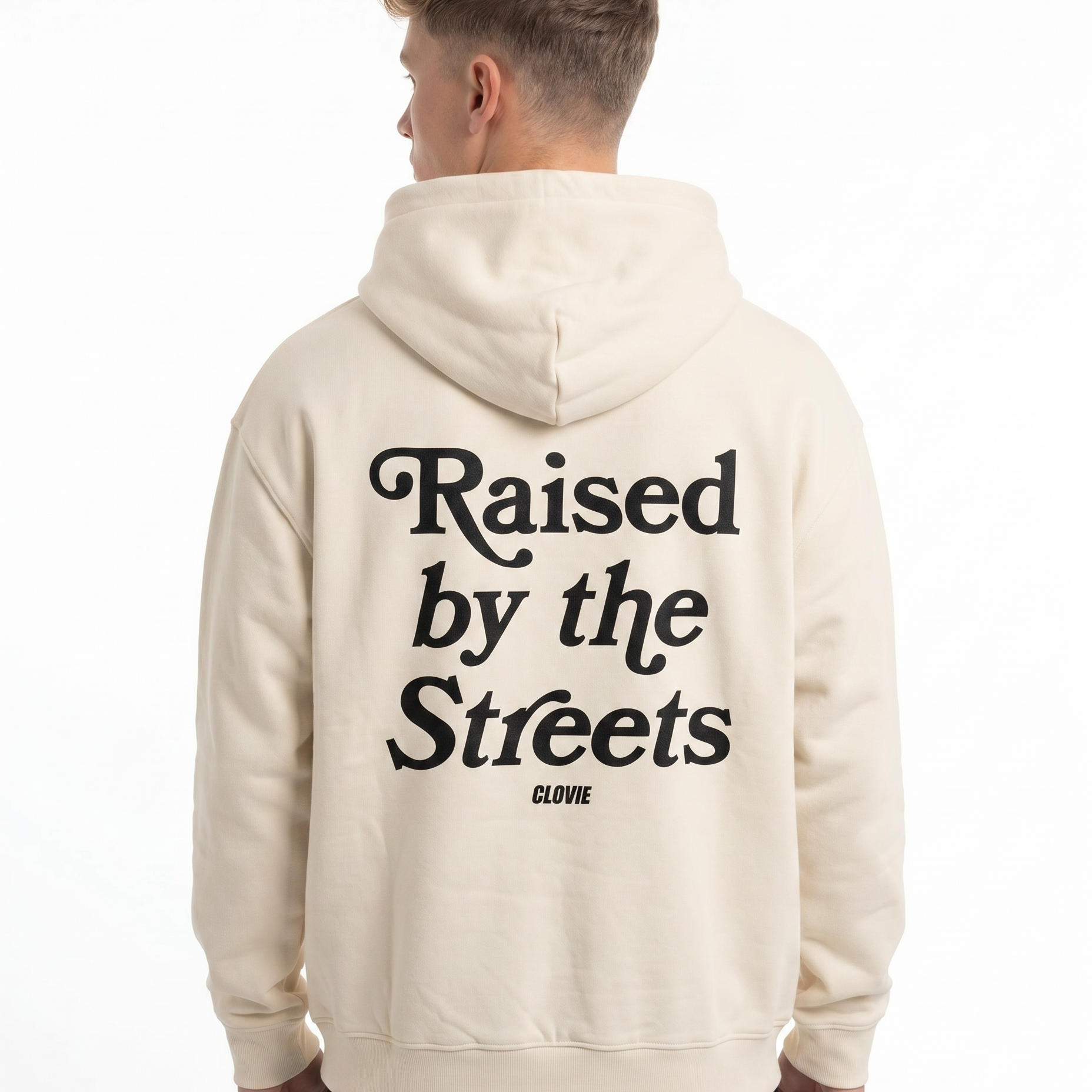 Raised by the streets Zip Hoodie White Sand Back