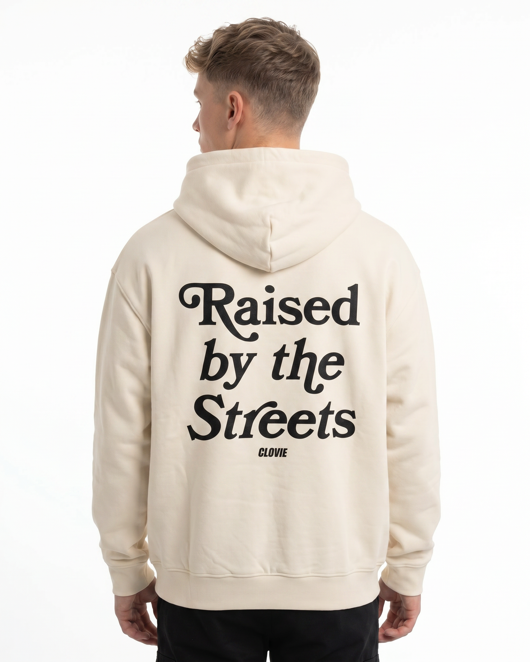 Raised by the streets Zip Hoodie White Sand Back