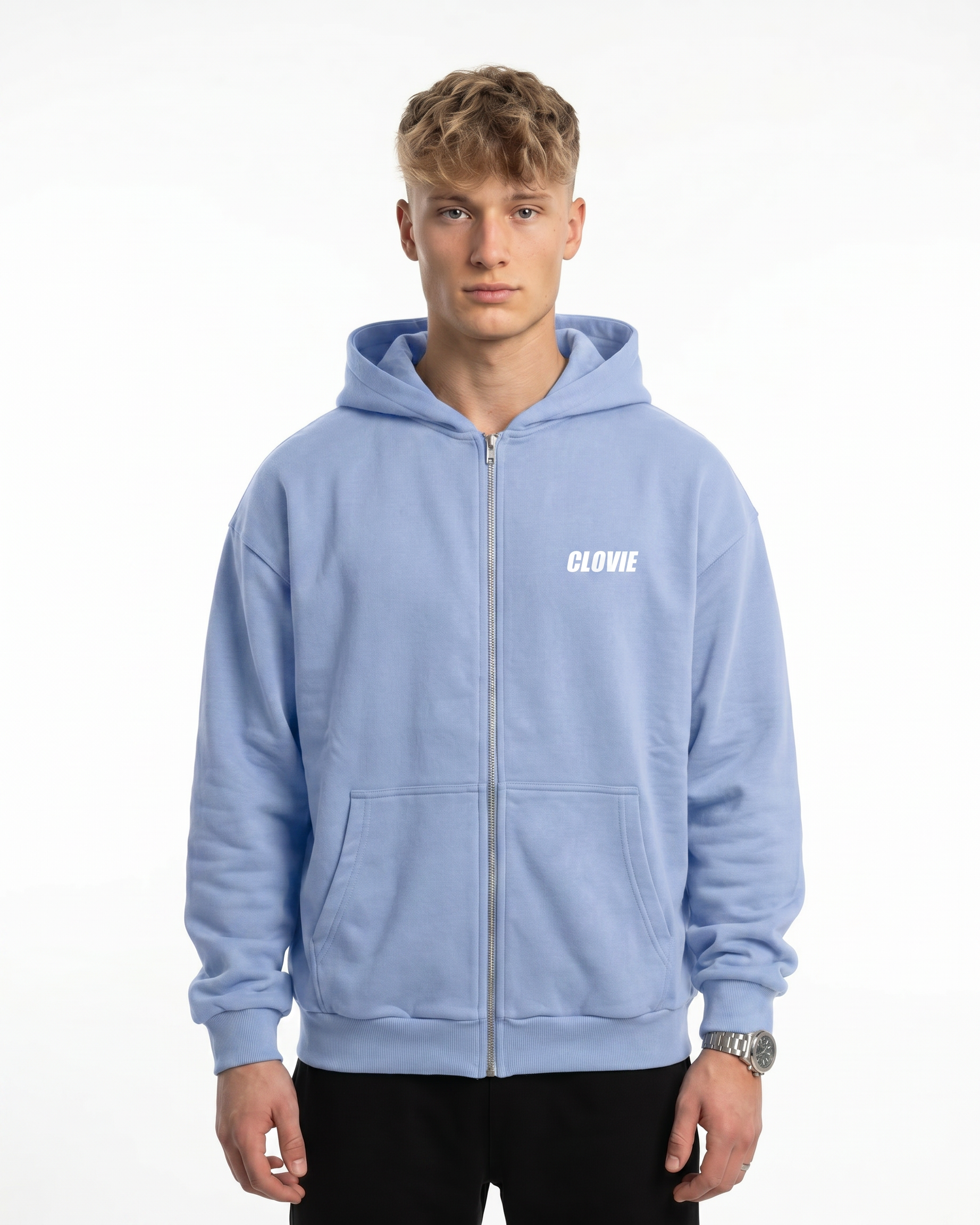 Raised by the streets Zip Hoodie Powder Blue Front