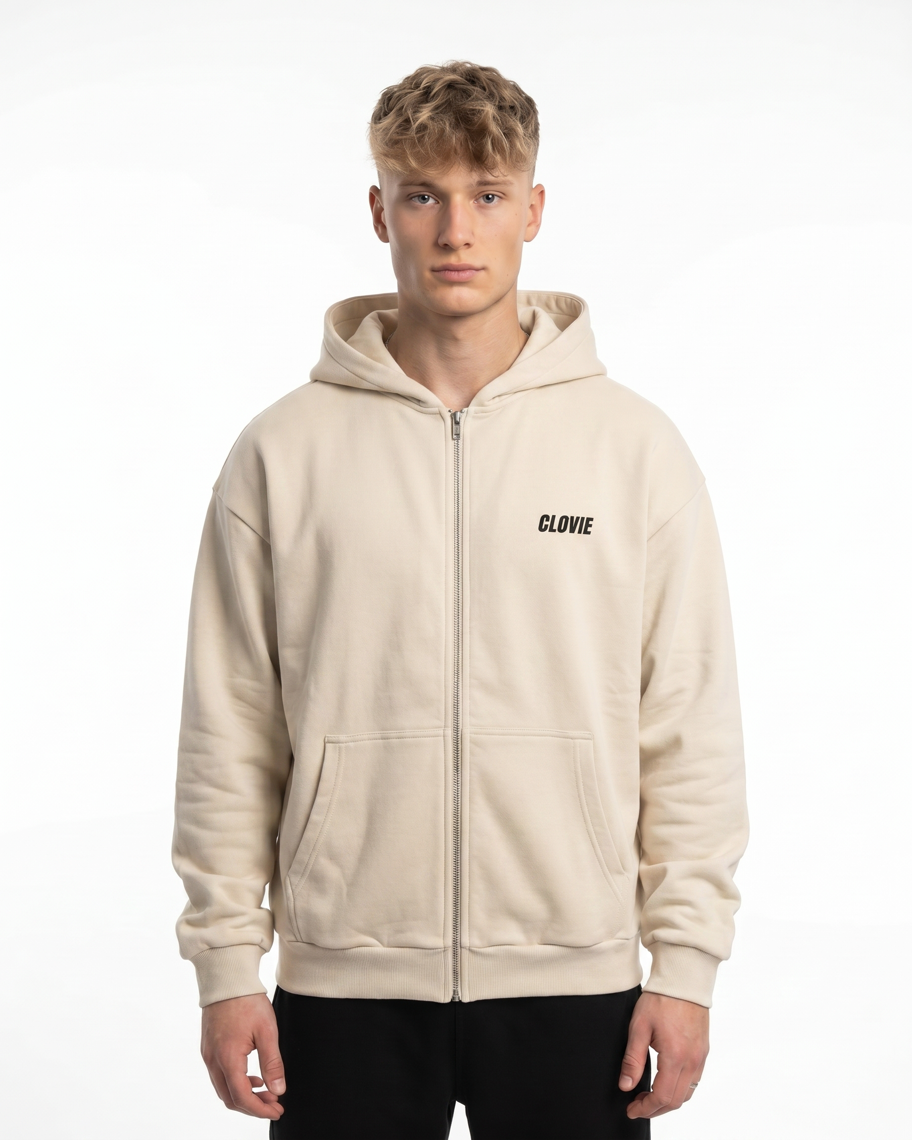 Raised by the streets Zip Hoodie White Sand Front