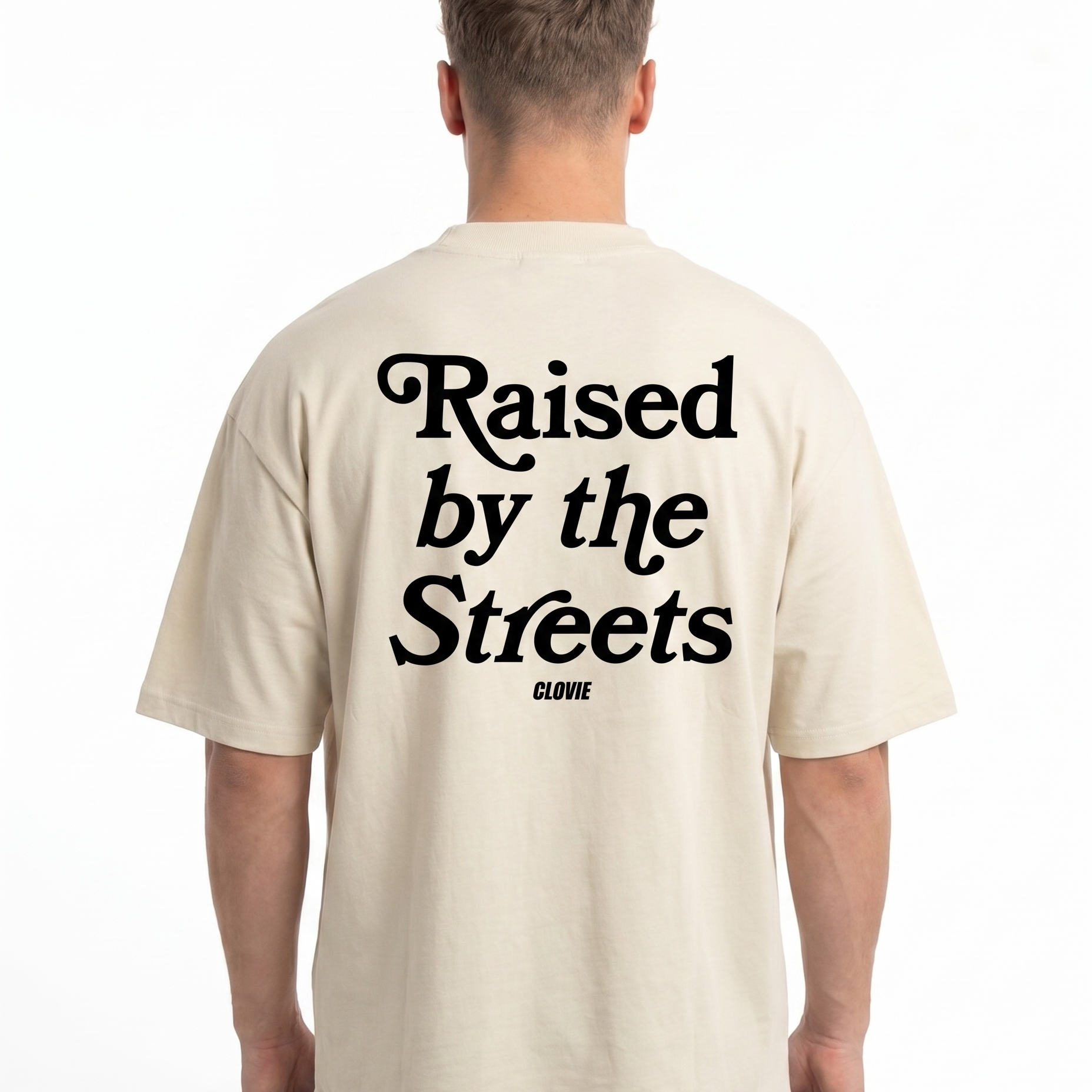 Raised by the streets Oversized Tee Natural Raw Back