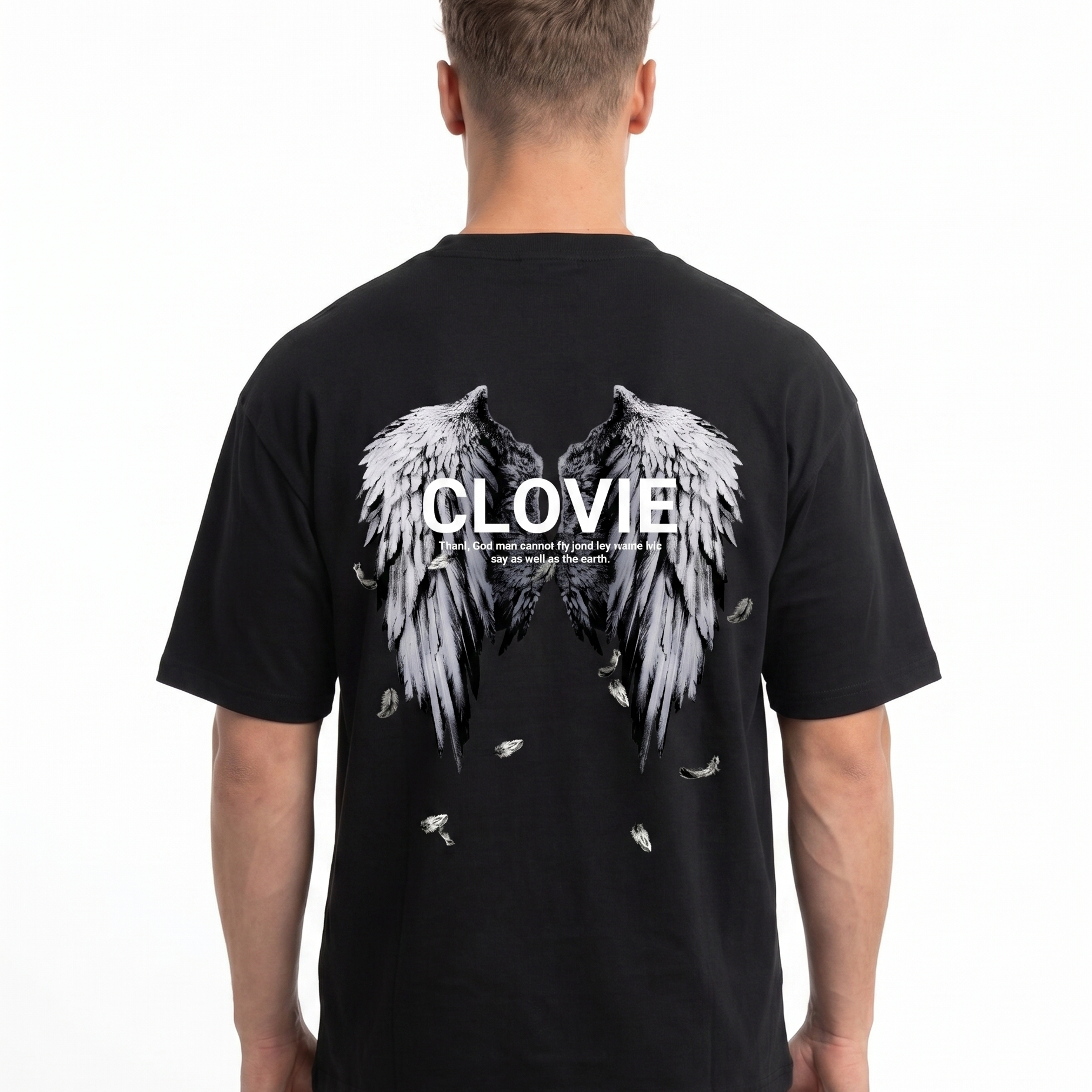 Angel wings Oversized Tee Black Back