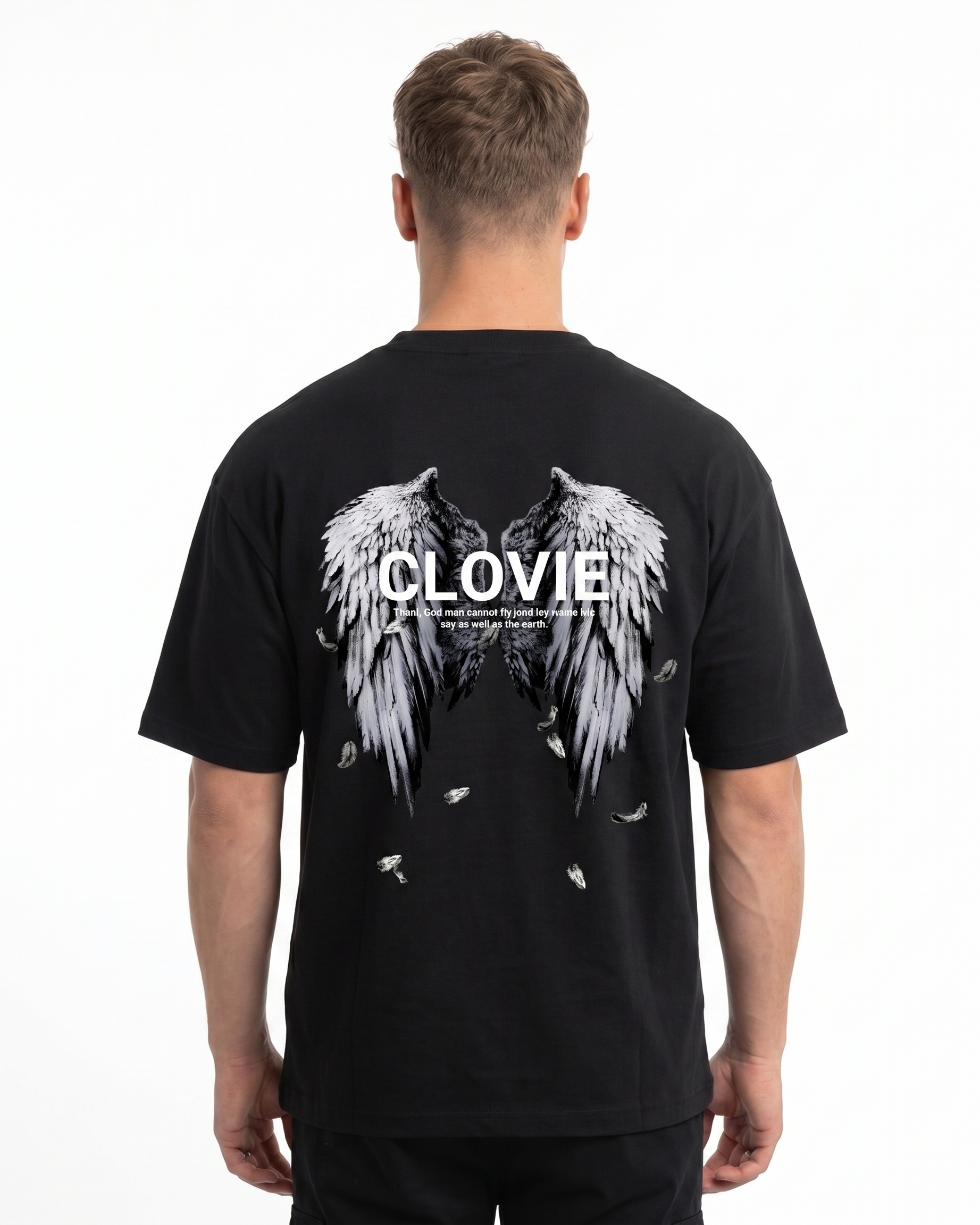Angel wings Oversized Tee Black Back