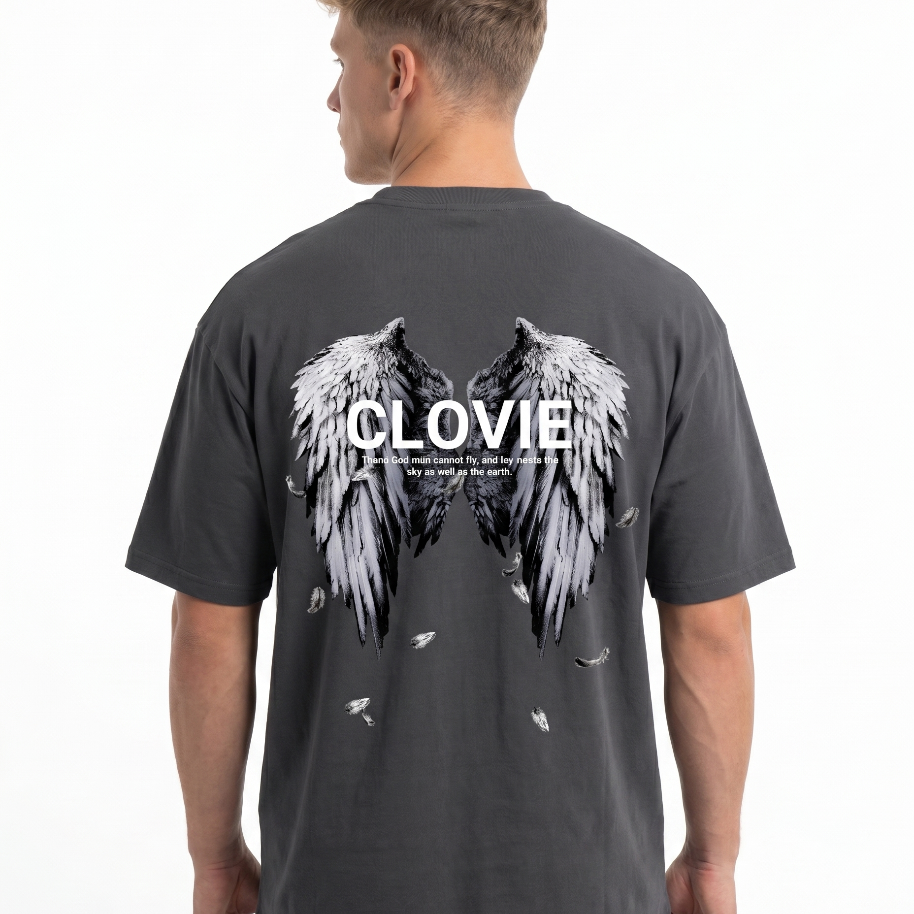 Angel wings Oversized Tee Charcoal Back