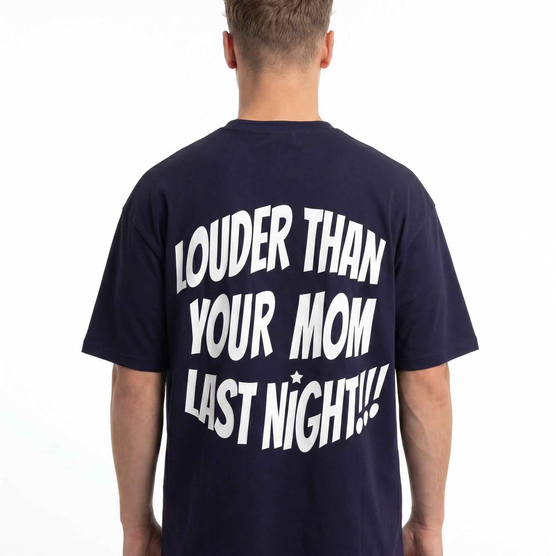 Louder Navy back text