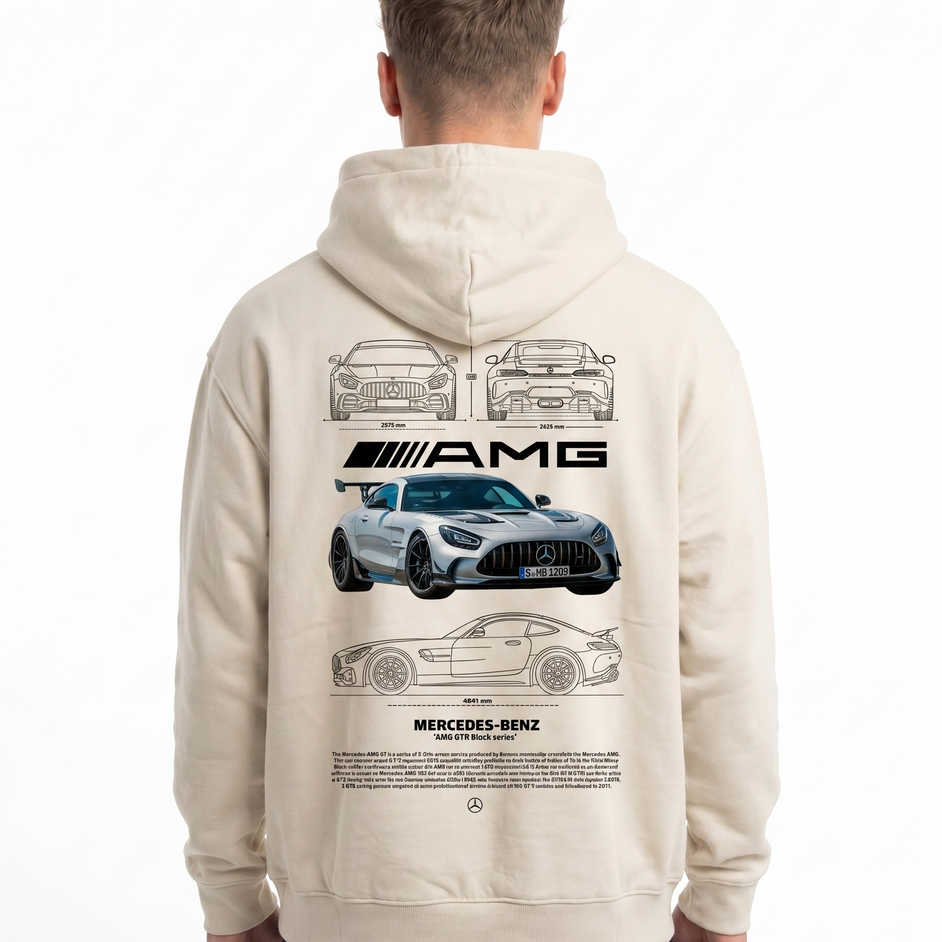 Mercedes-AMG GT Oversized Hoodie White Sand - model back print
