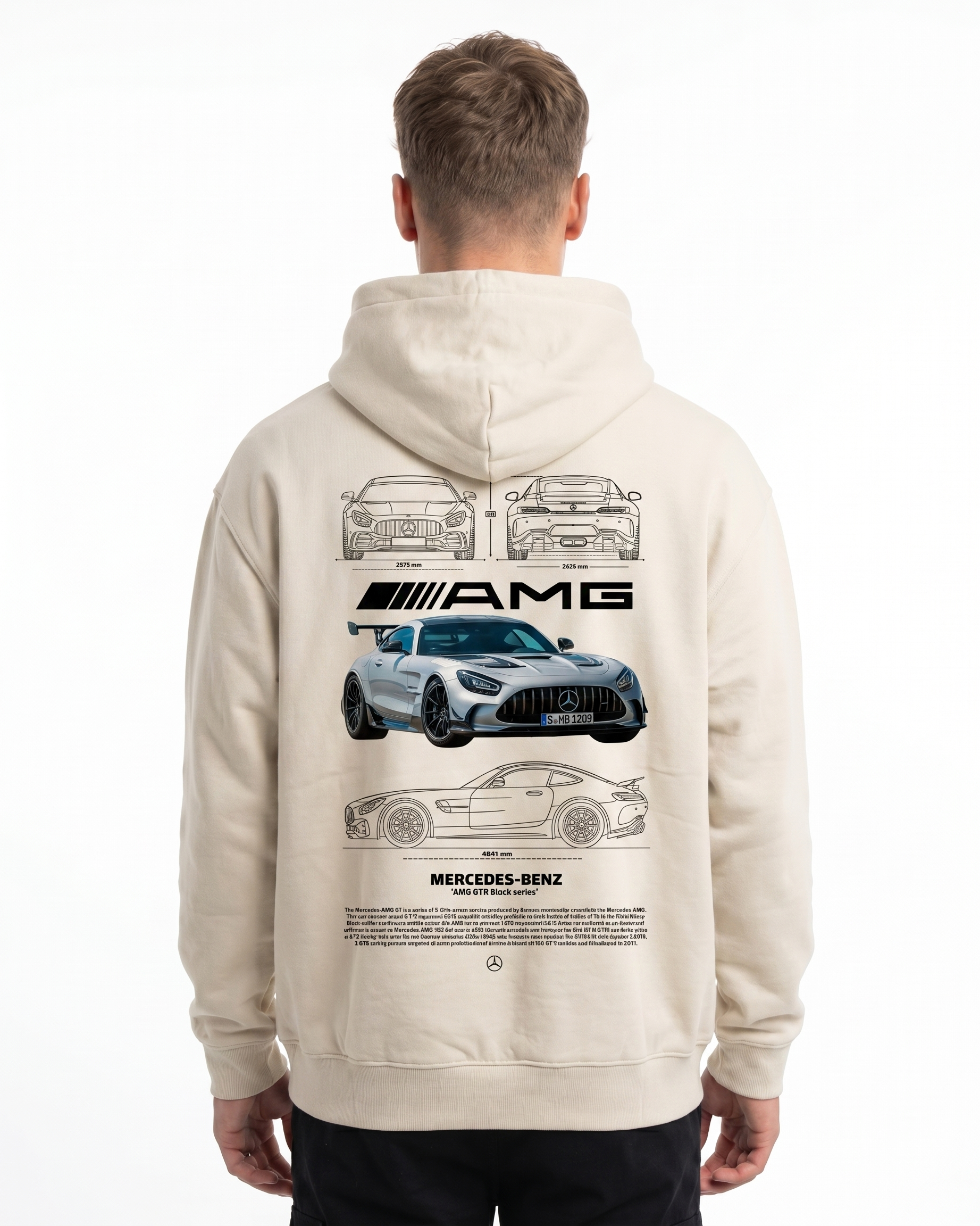 Mercedes-AMG GT Oversized Hoodie White Sand - model back print
