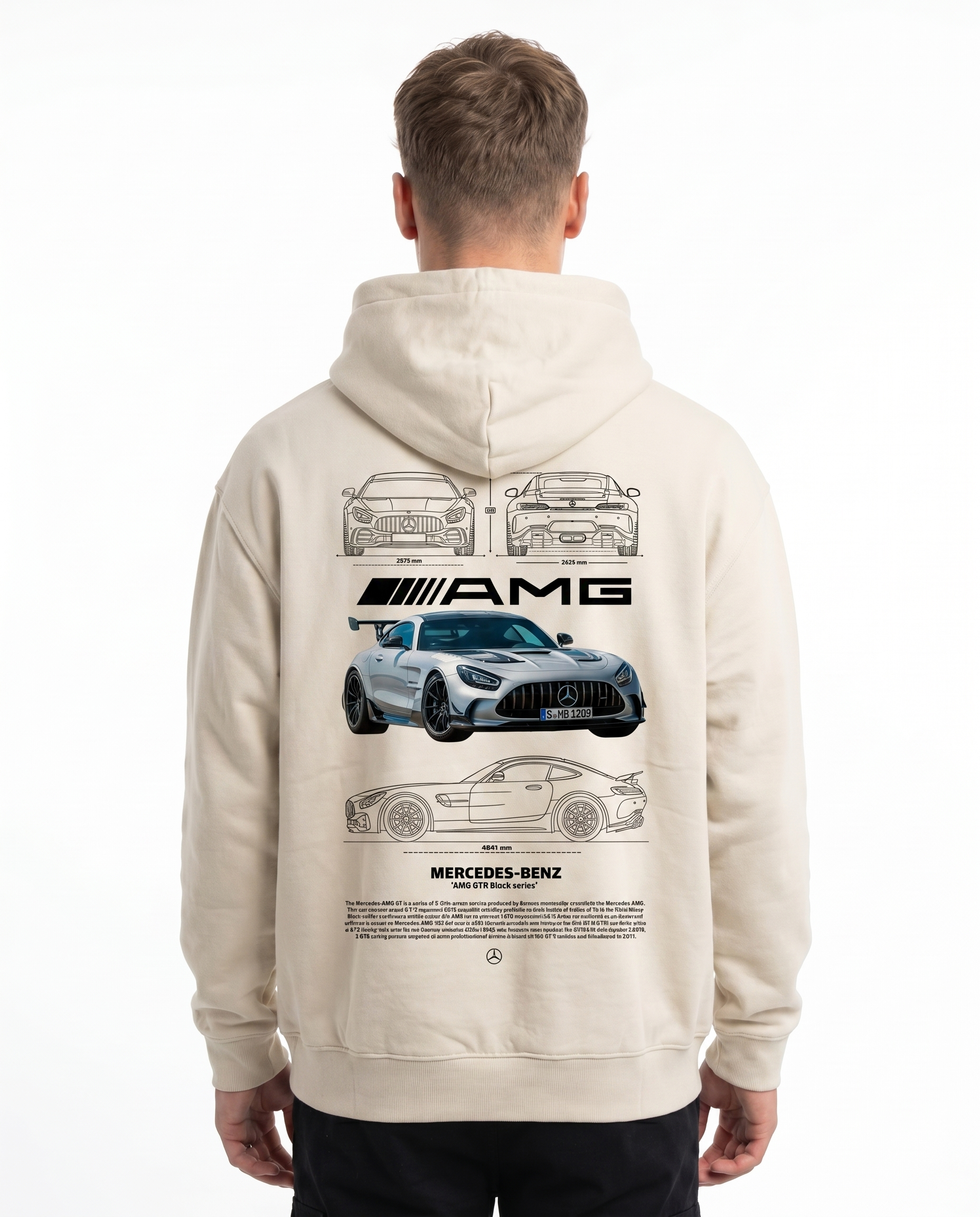 Mercedes-AMG GT Oversized Hoodie White Sand - model back print