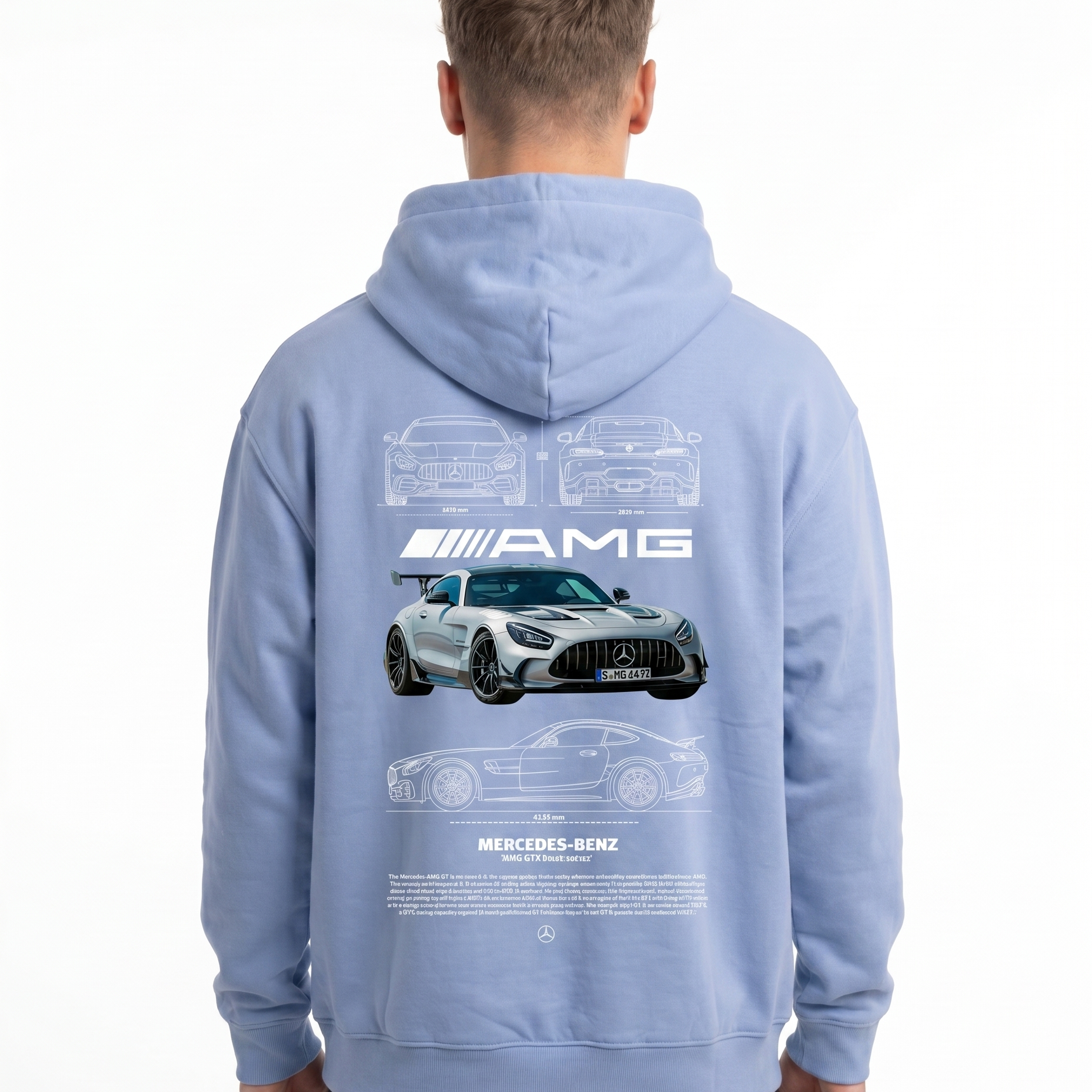 Mercedes-AMG GT Oversized Hoodie Powder Blue - model back print