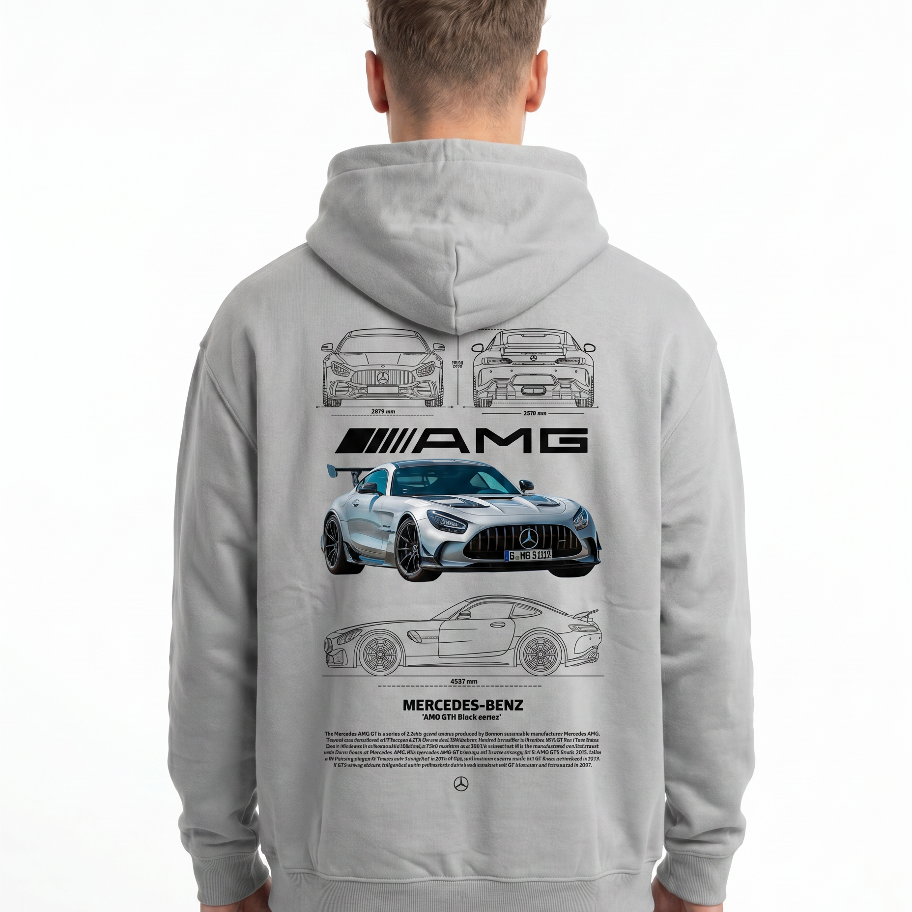 Mercedes-AMG GT Oversized Hoodie Light Asphalt - model back print