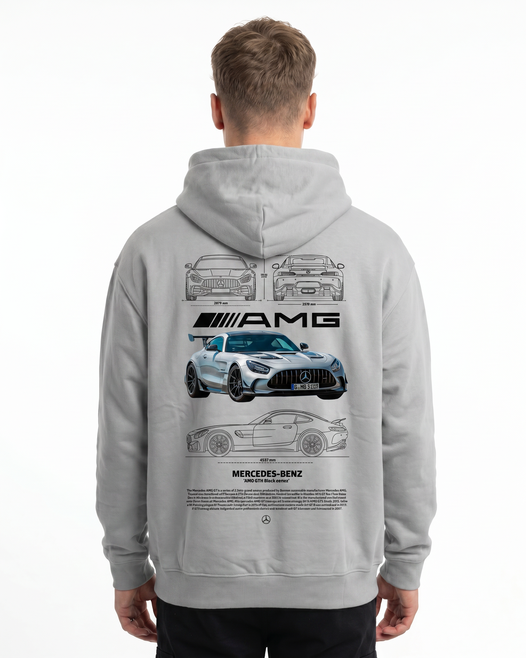 Mercedes-AMG GT Oversized Hoodie Light Asphalt - model back print