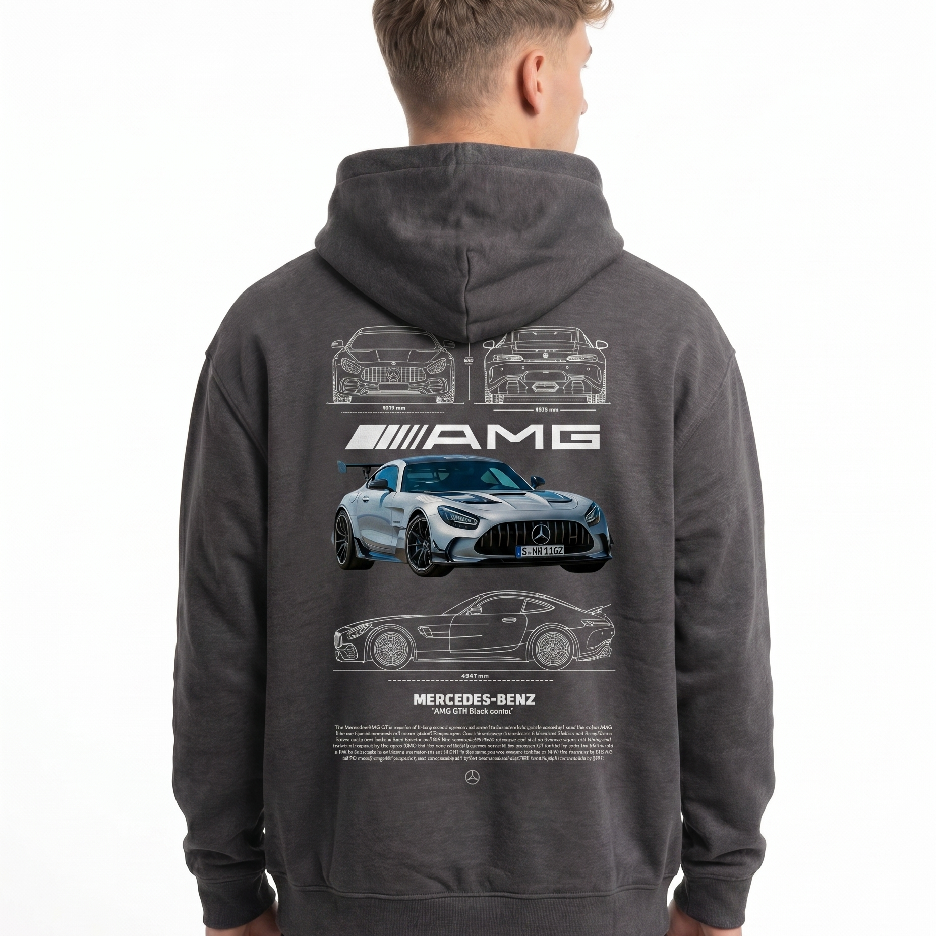 Mercedes-AMG GT Hoodie Charcoal Heather - model back print