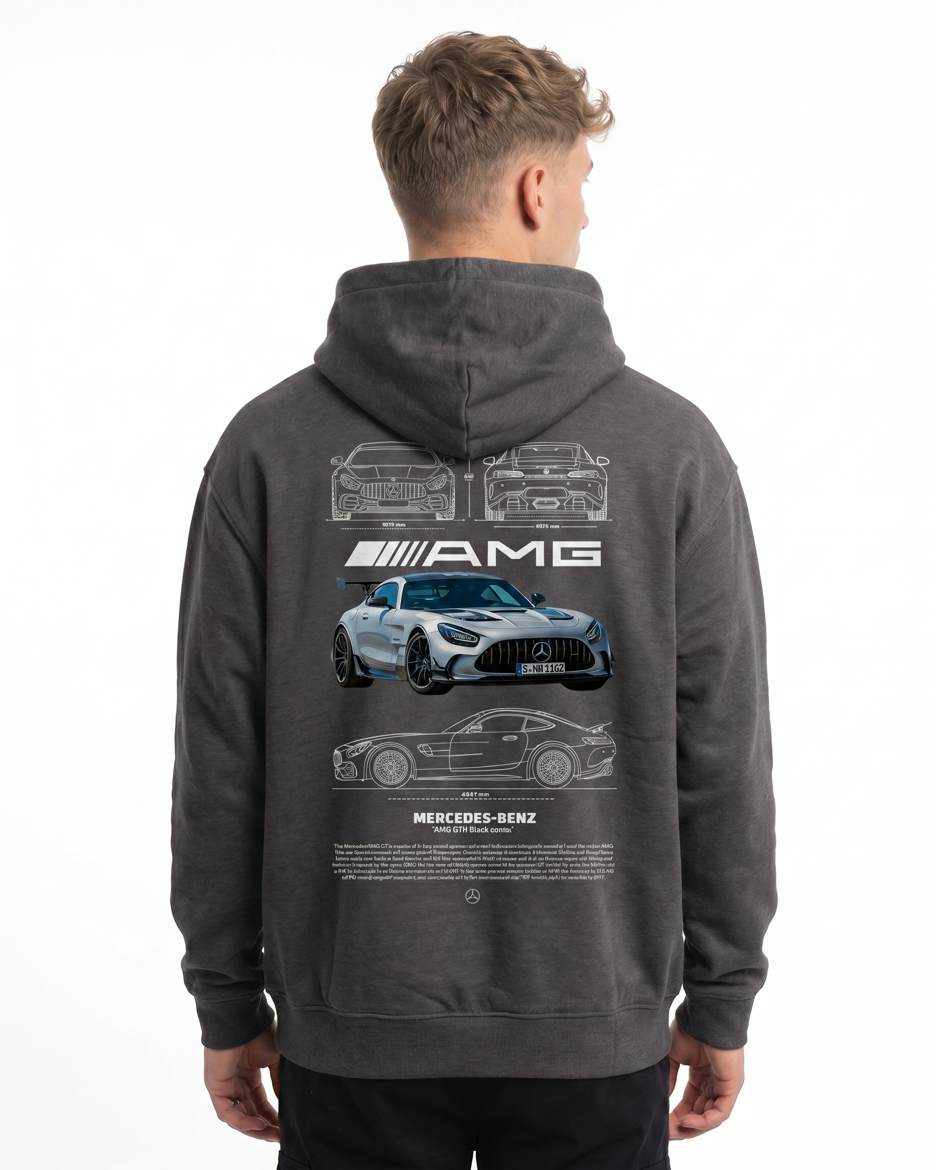 Mercedes-AMG GT Hoodie Charcoal Heather - model back print