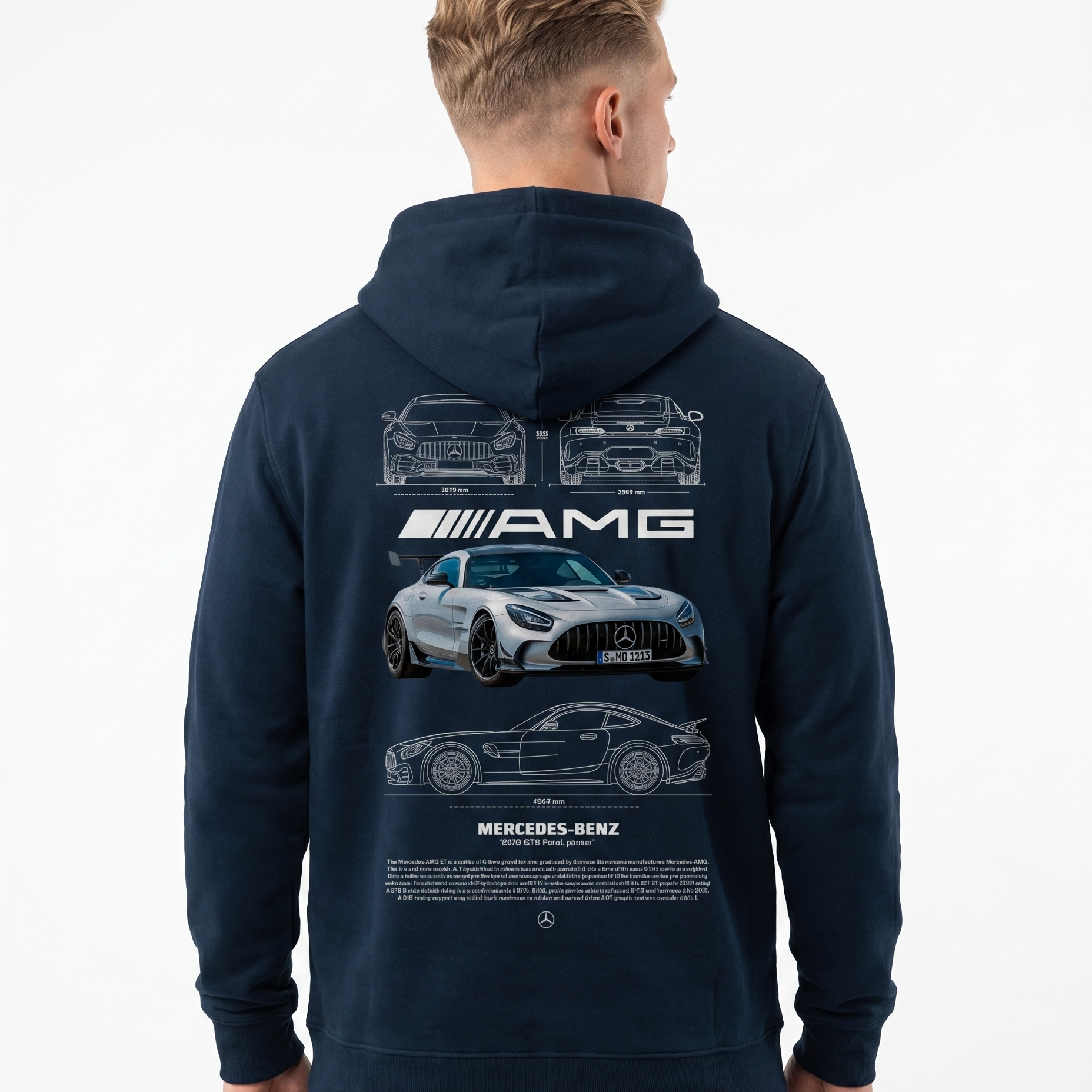 Mercedes-AMG GT Hoodie New French Navy - model back print