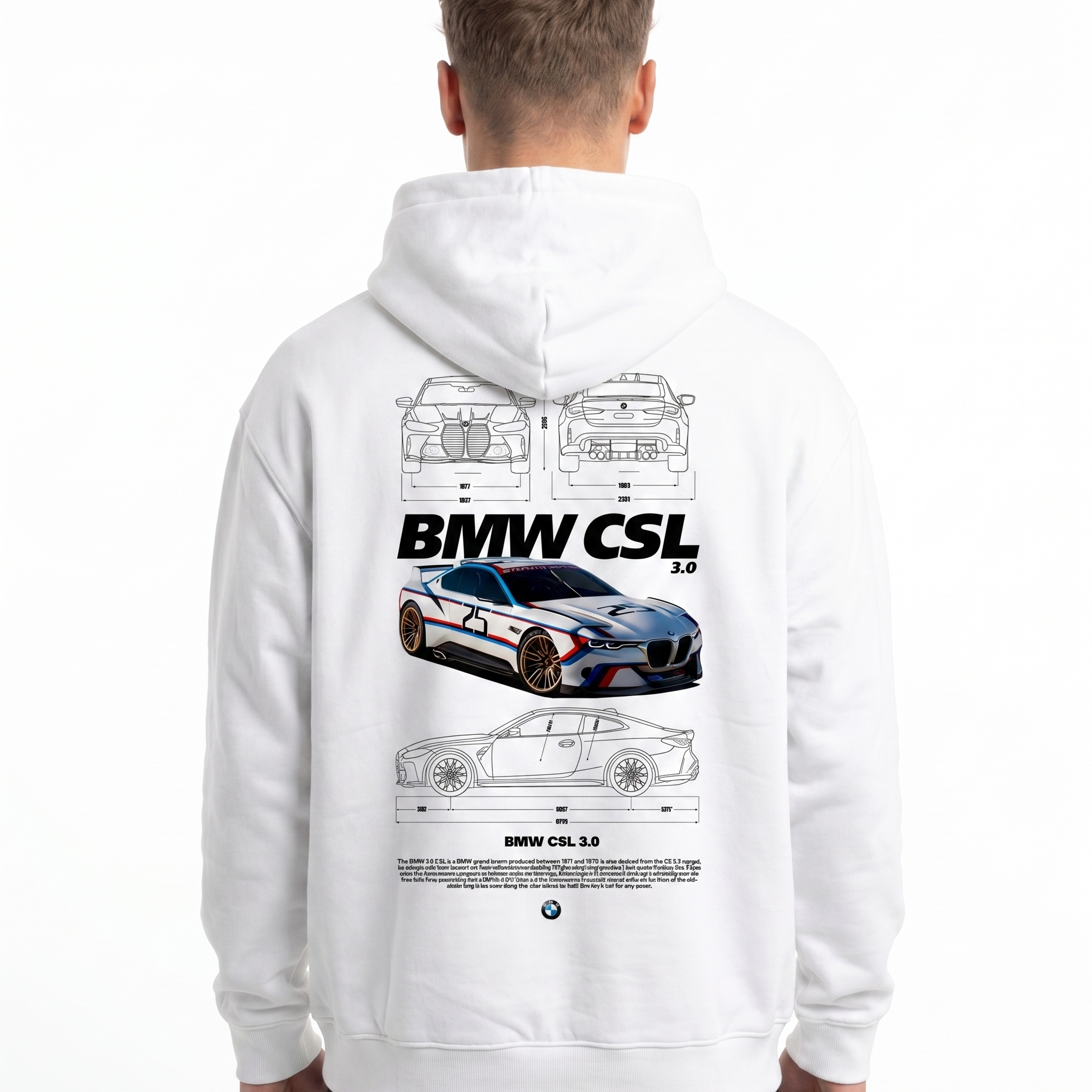BMW CSL 3.0 Oversized Hoodie Arctic White - model back print