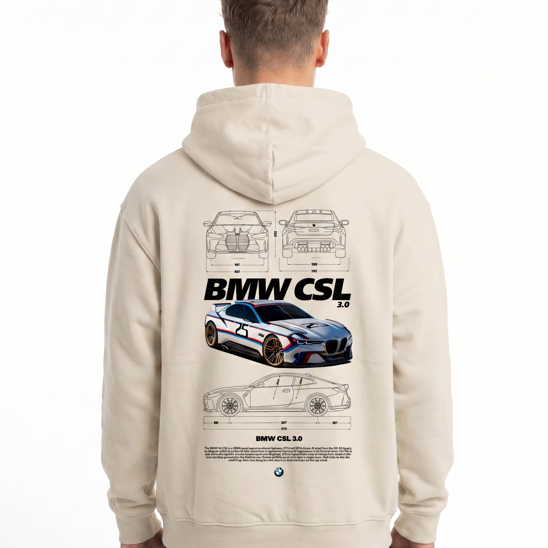 BMW CSL 3.0 Oversized Hoodie White Sand - model back print