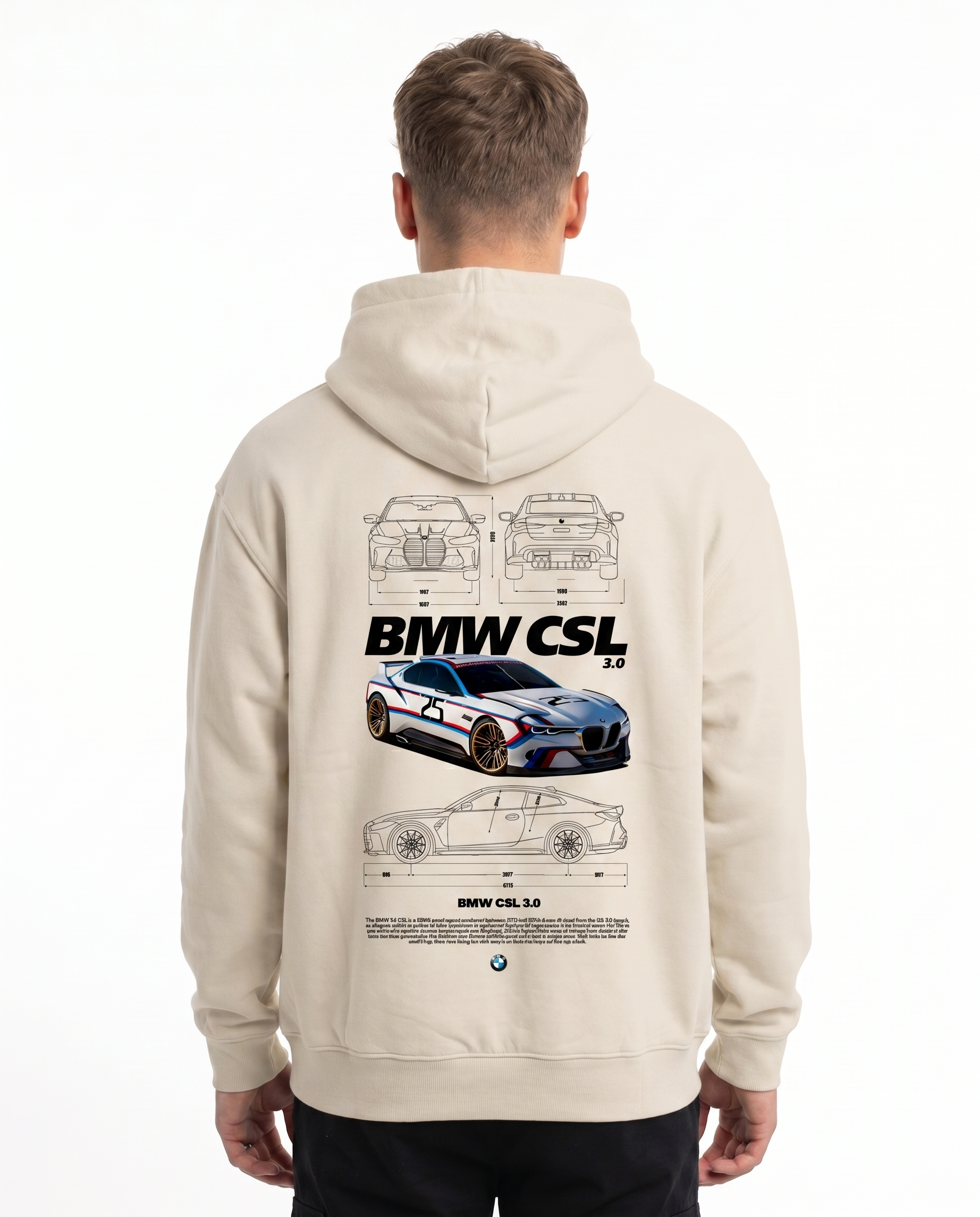 BMW CSL 3.0 Oversized Hoodie White Sand - model back print