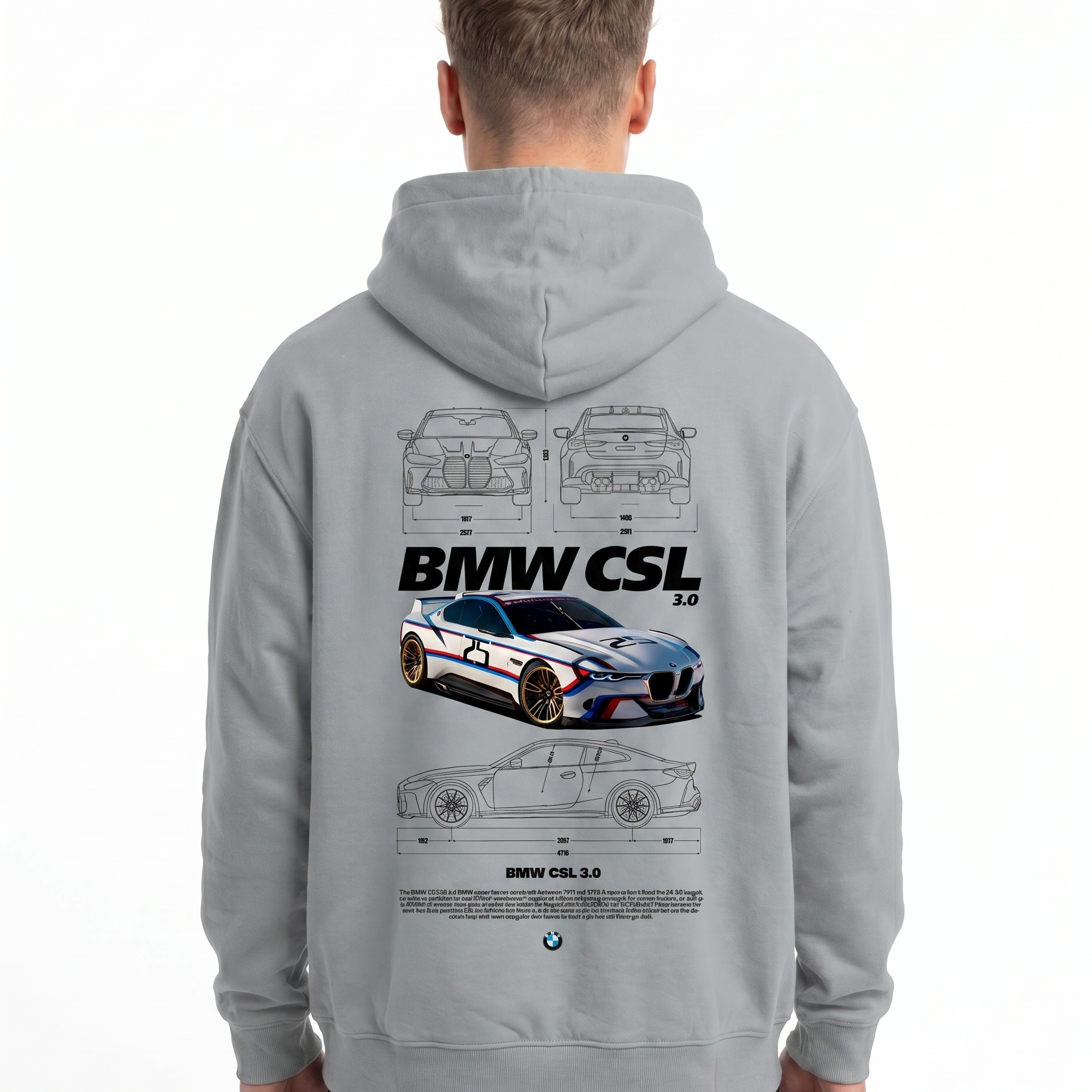 BMW CSL 3.0 Oversized Hoodie Light Asphalt - model back print