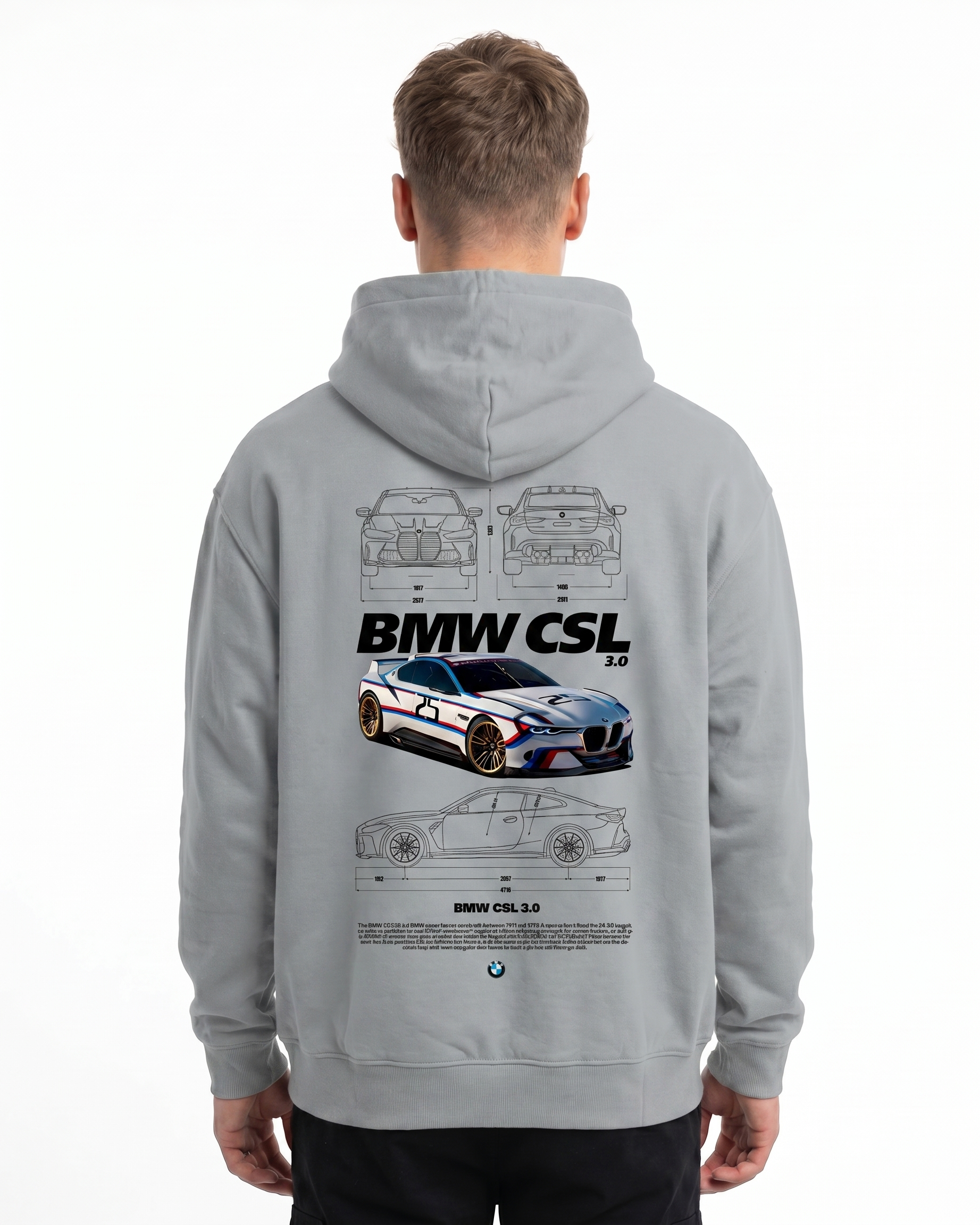 BMW CSL 3.0 Oversized Hoodie Light Asphalt - model back print
