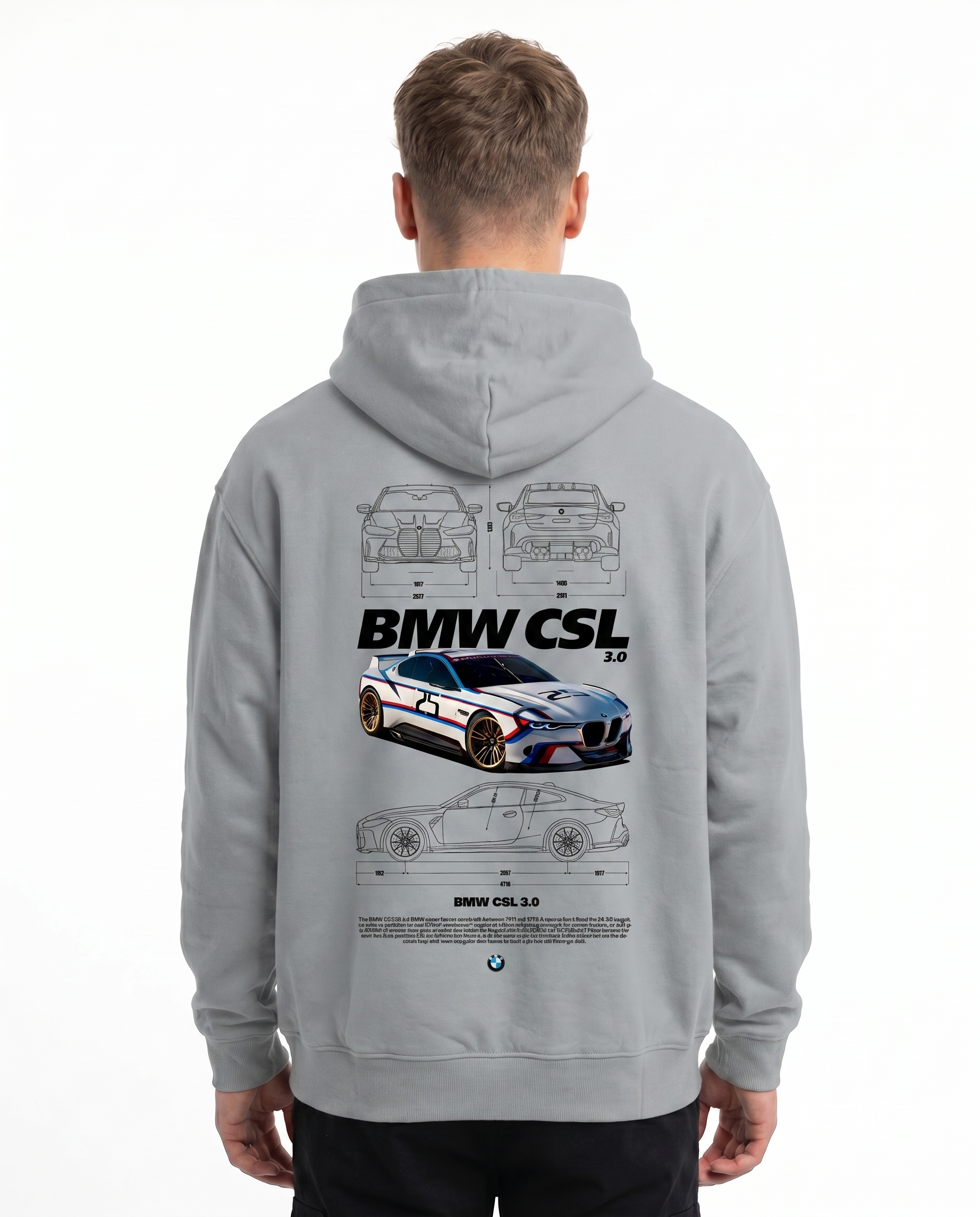 BMW CSL 3.0 Oversized Hoodie Light Asphalt - model back print