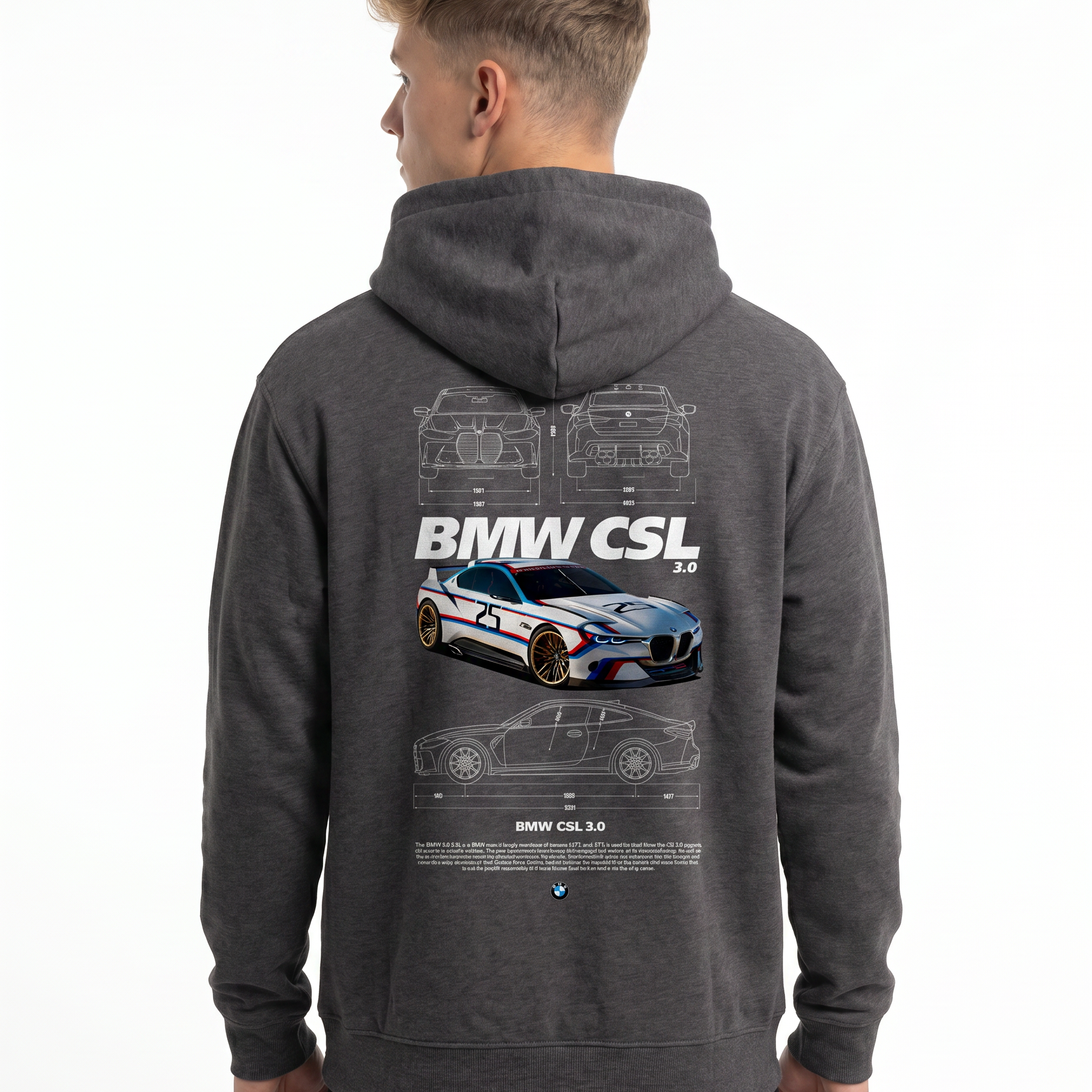BMW CSL 3.0 Hoodie Charcoal Heather - model back print