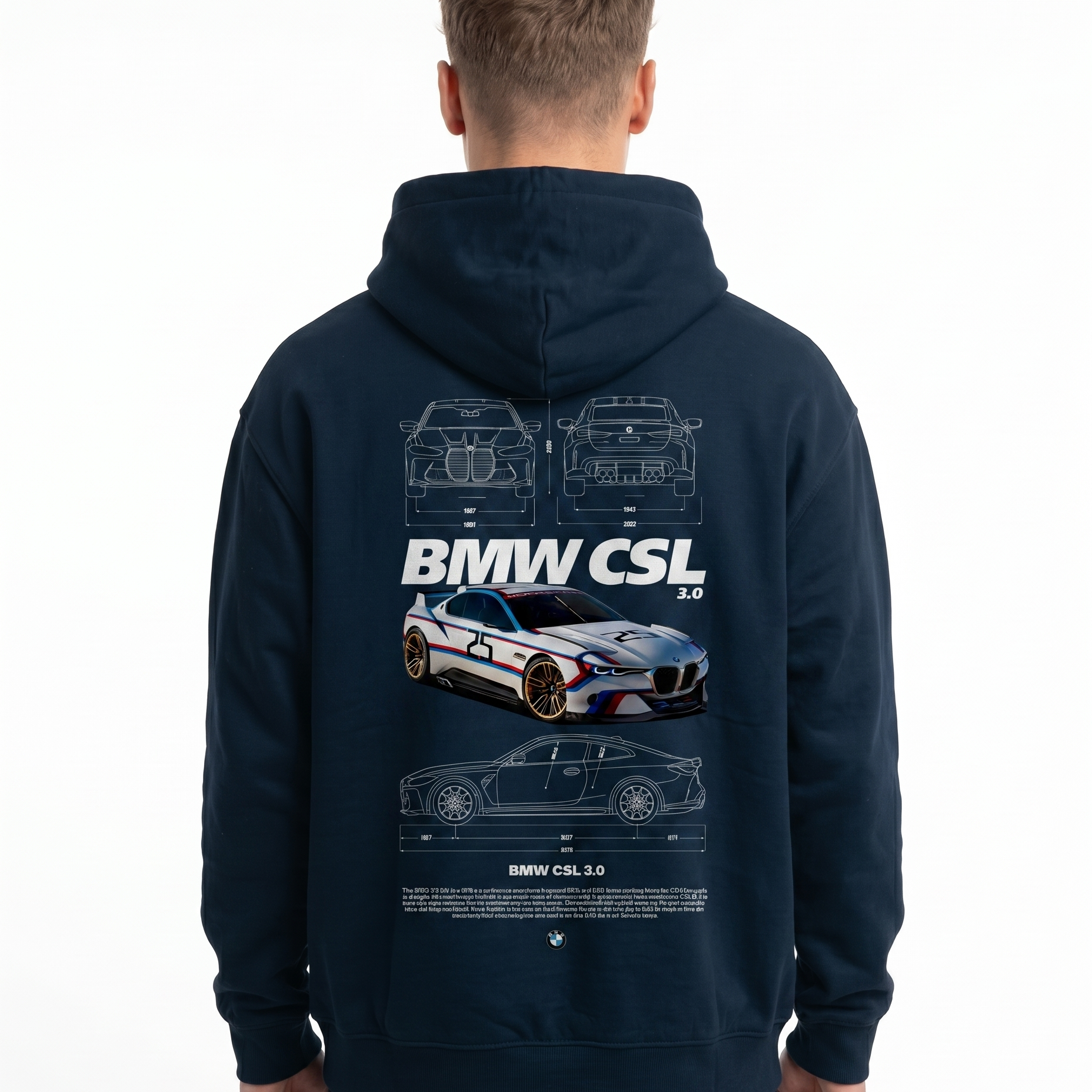 BMW CSL 3.0 Hoodie New French Navy - model back print