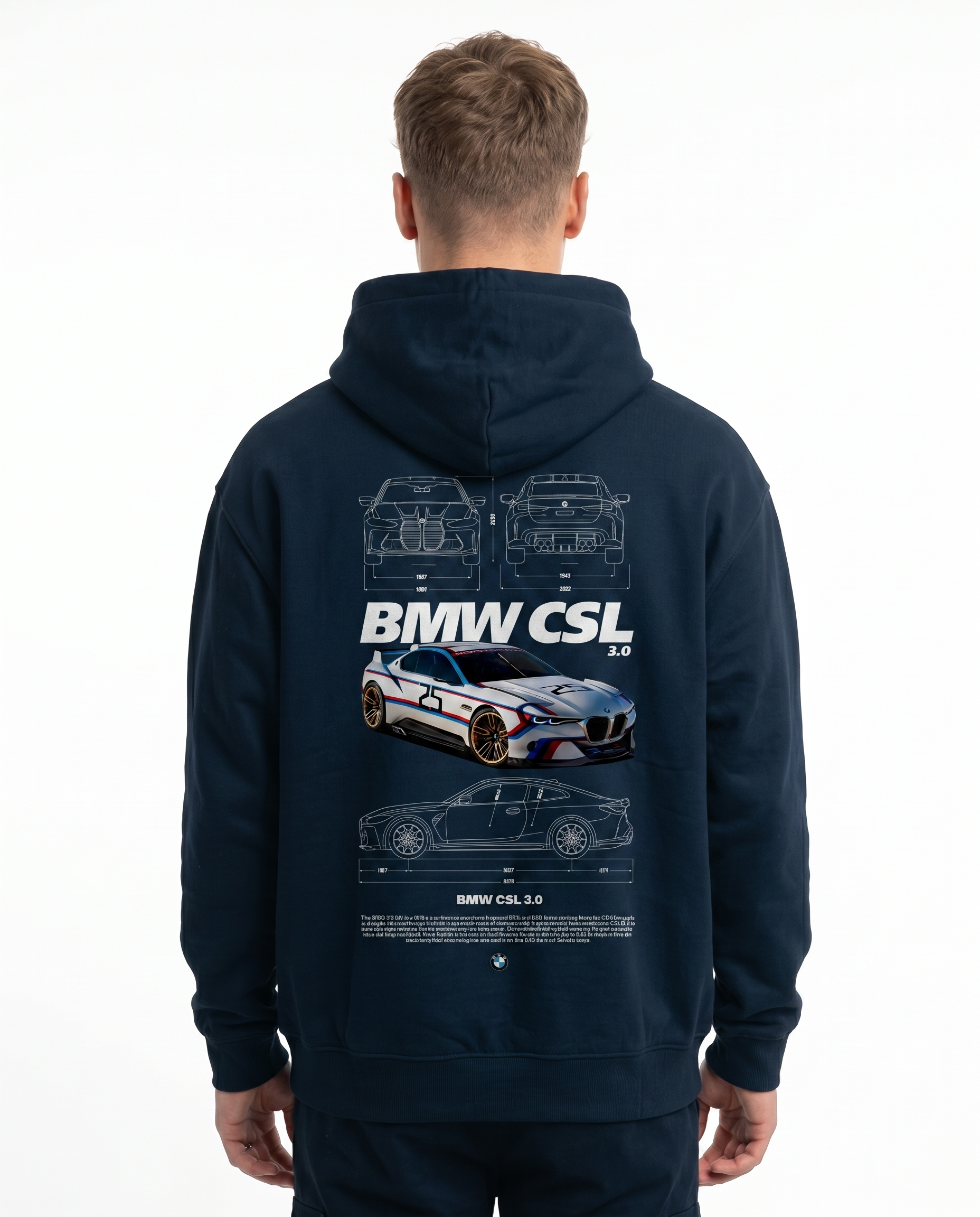 BMW CSL 3.0 Hoodie New French Navy - model back print