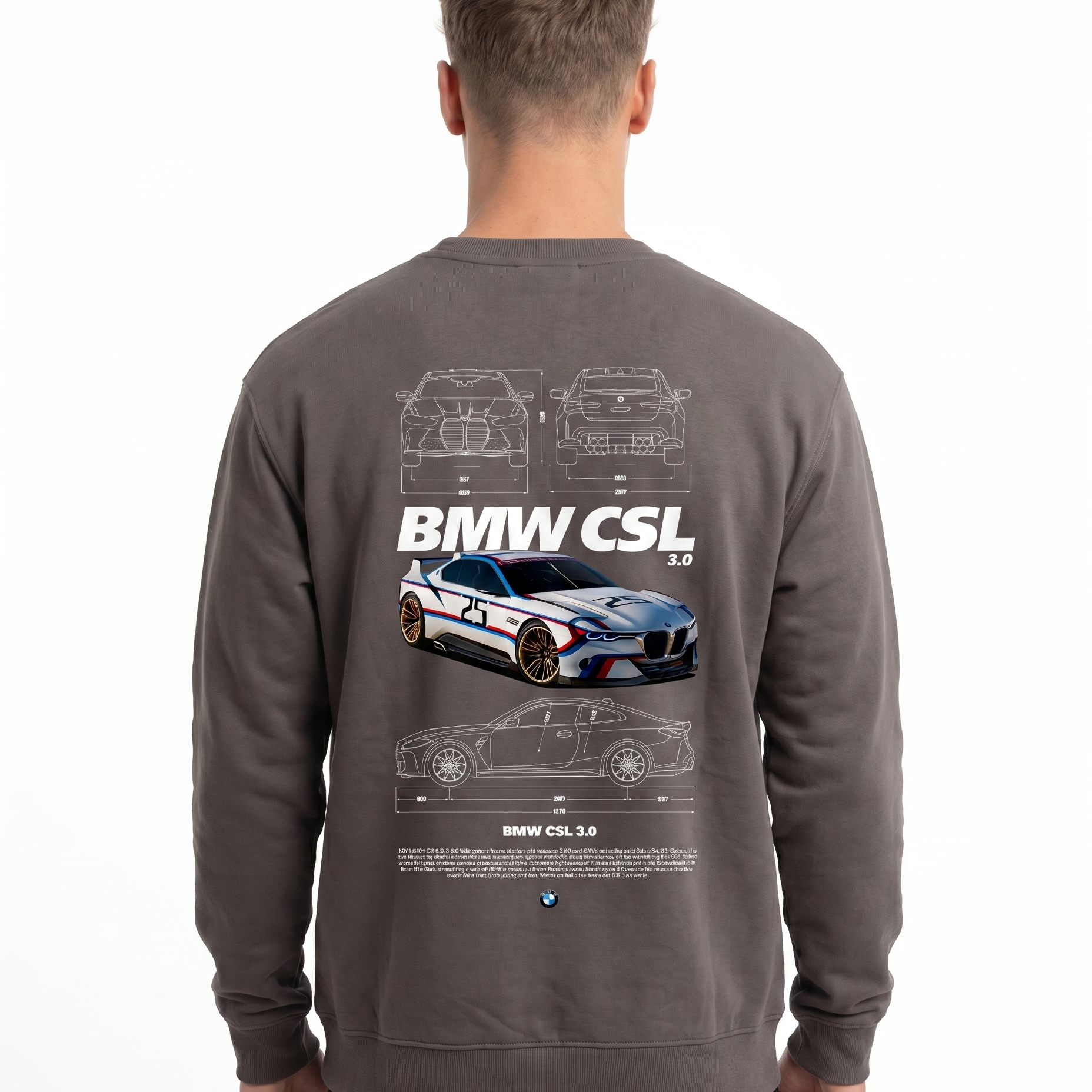 BMW CSL 3.0 Sweater Asphalt - model back print