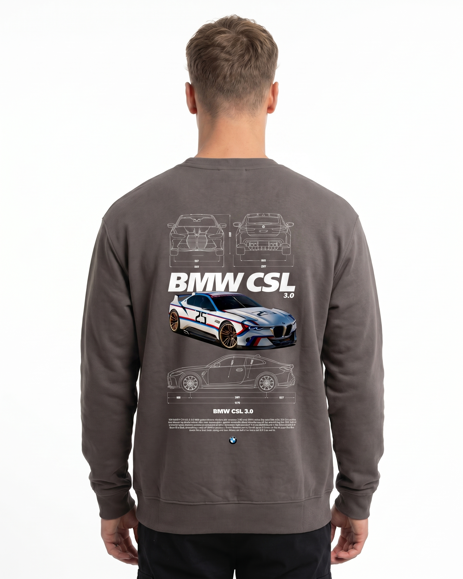 BMW CSL 3.0 Sweater Asphalt - model back print
