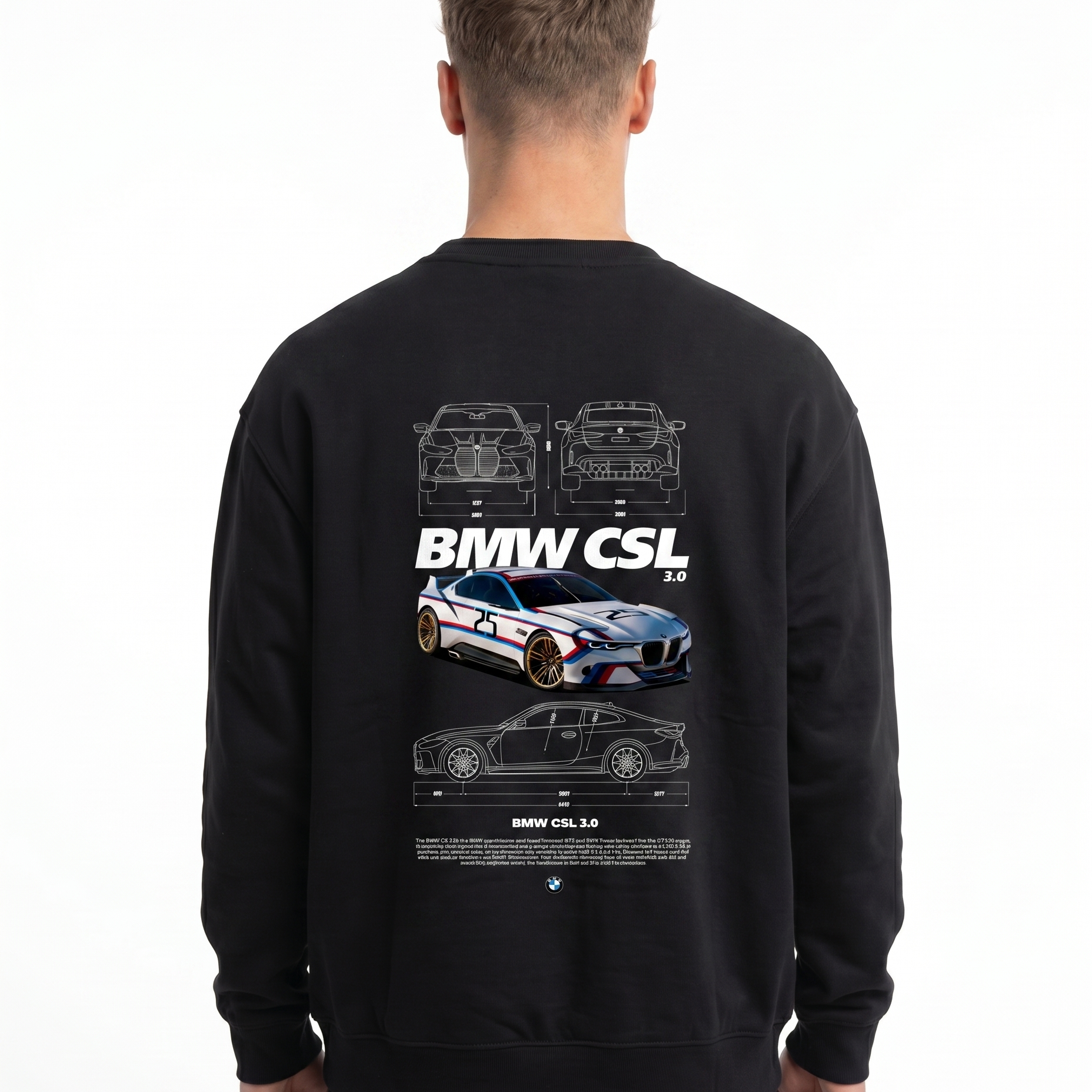 BMW CSL 3.0 Sweater Black Pure - model back print