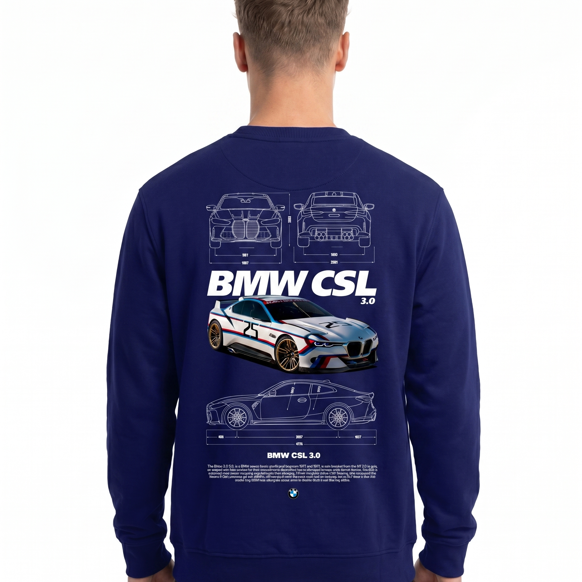 BMW CSL 3.0 Sweater Navy Blue - model back print