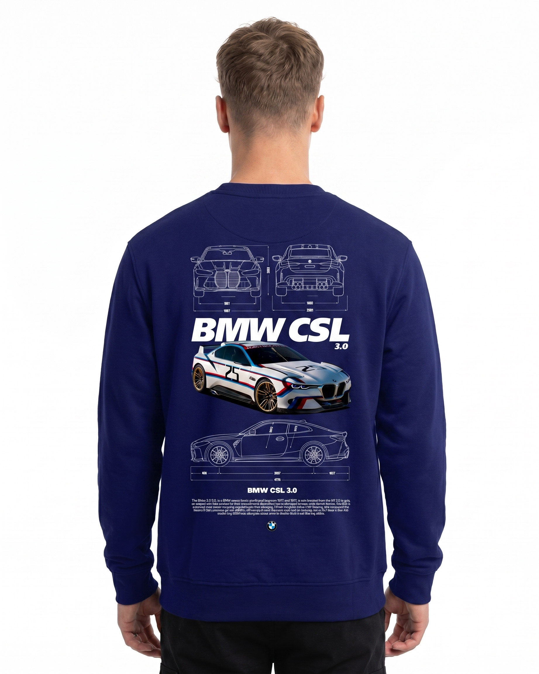 BMW CSL 3.0 Sweater Navy Blue - model back print
