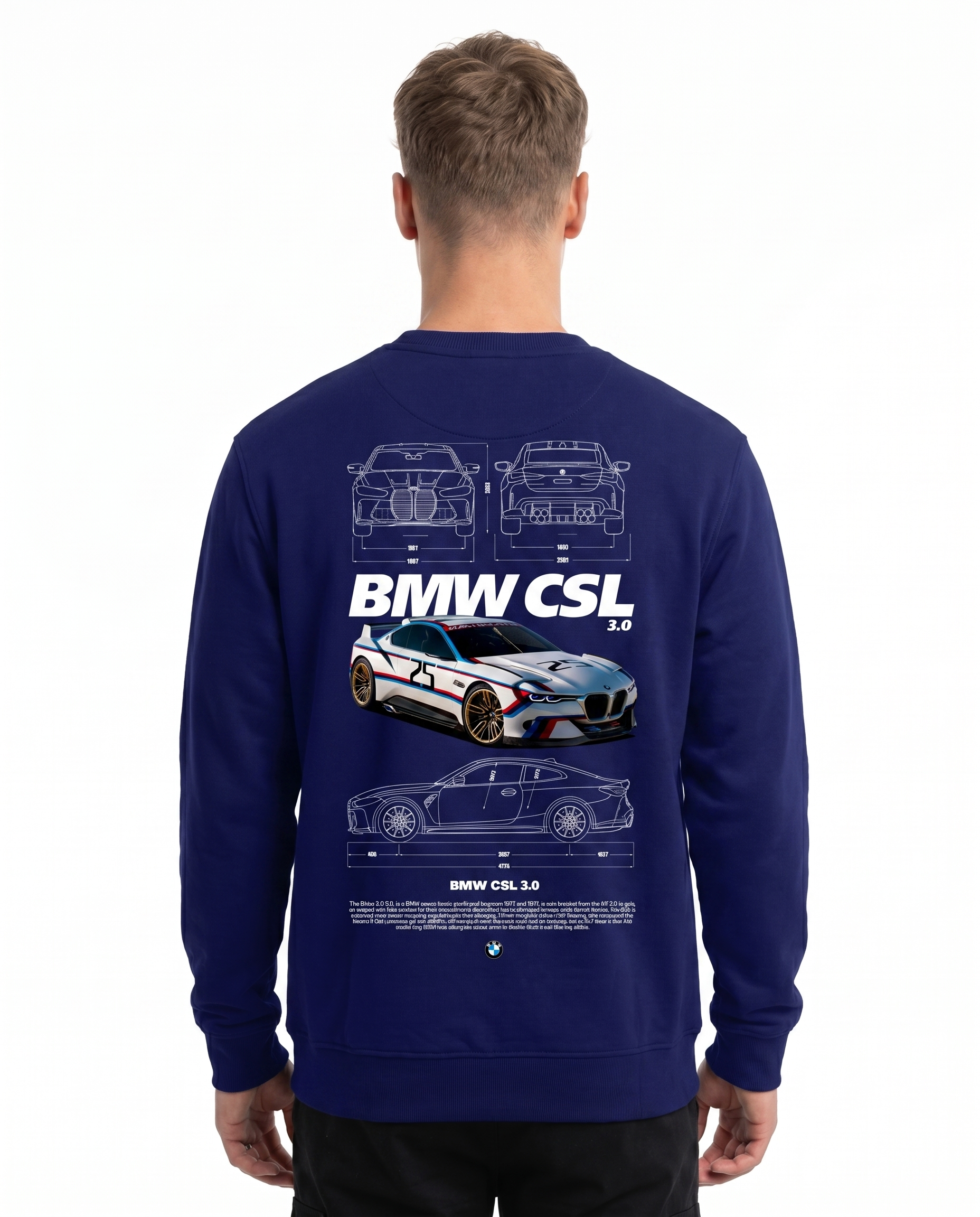 BMW CSL 3.0 Sweater Navy Blue - model back print