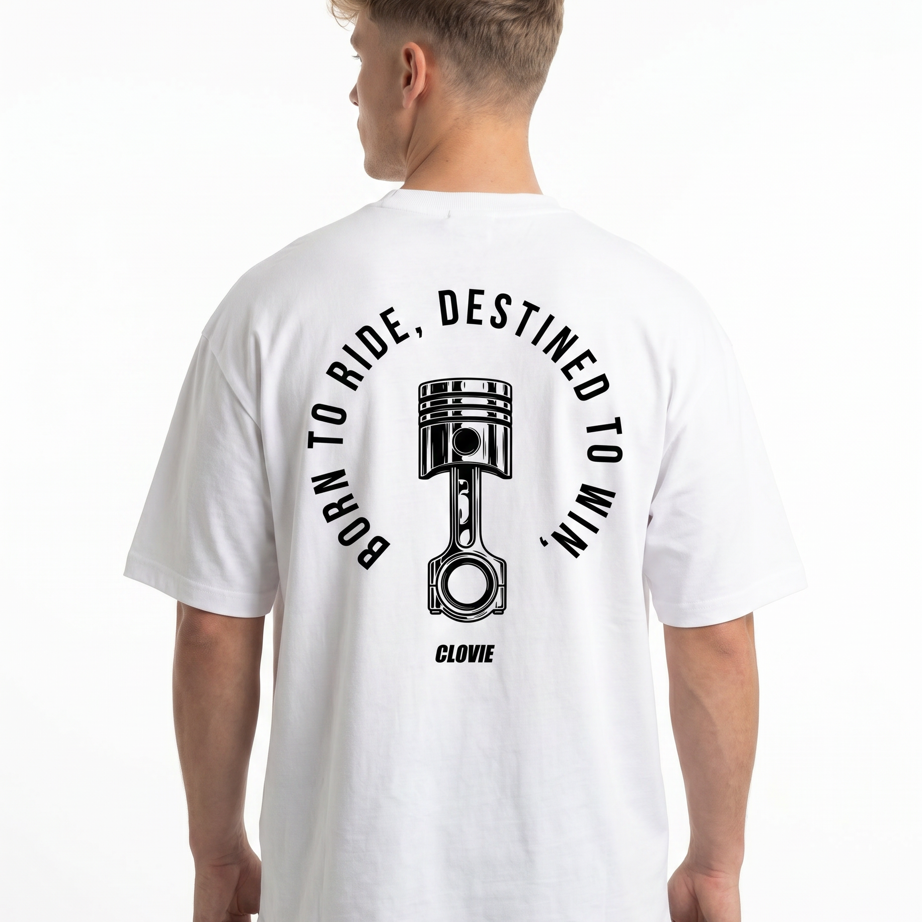 Born to ride Oversized Tee White - model back print