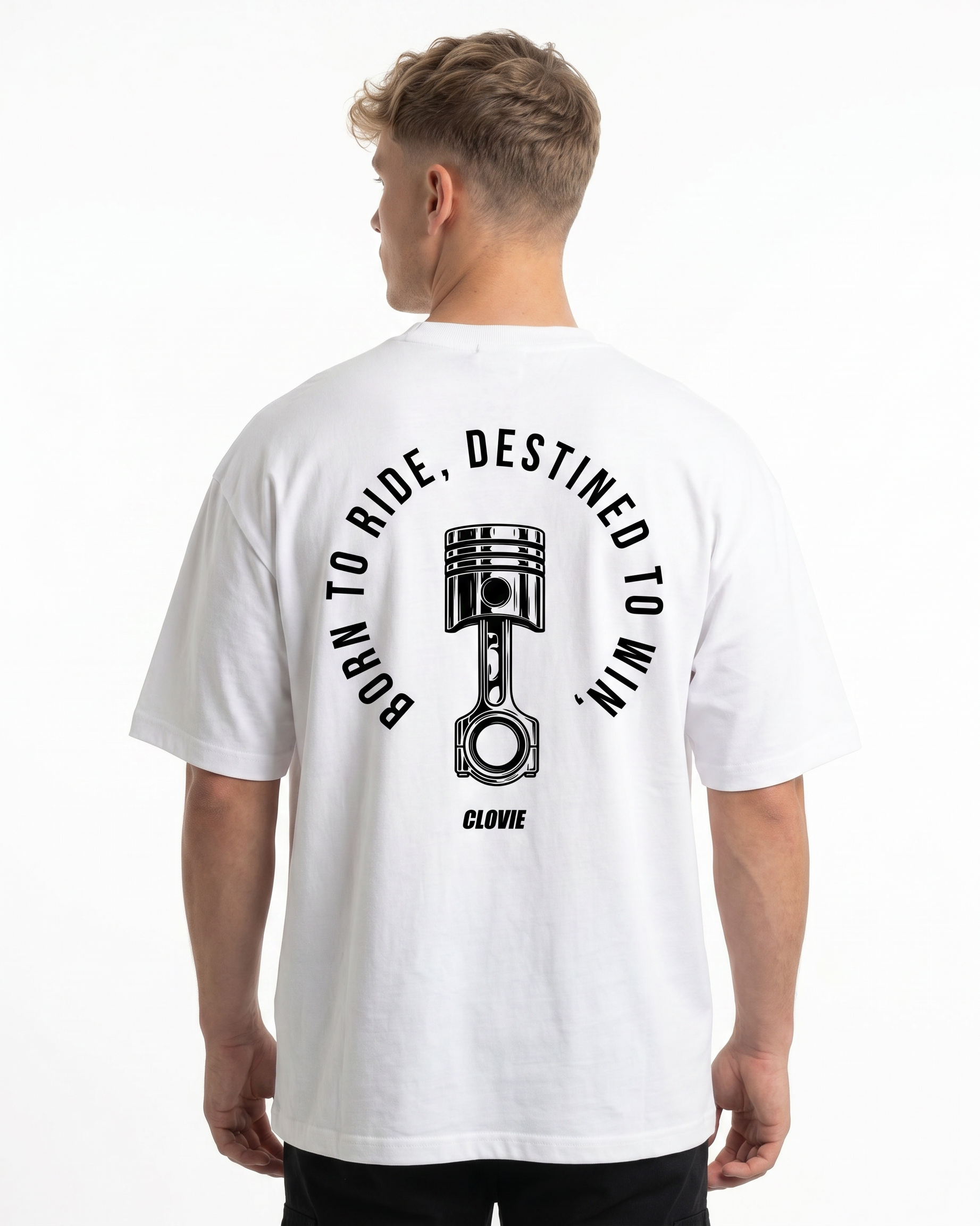 Born to ride Oversized Tee White - model back print