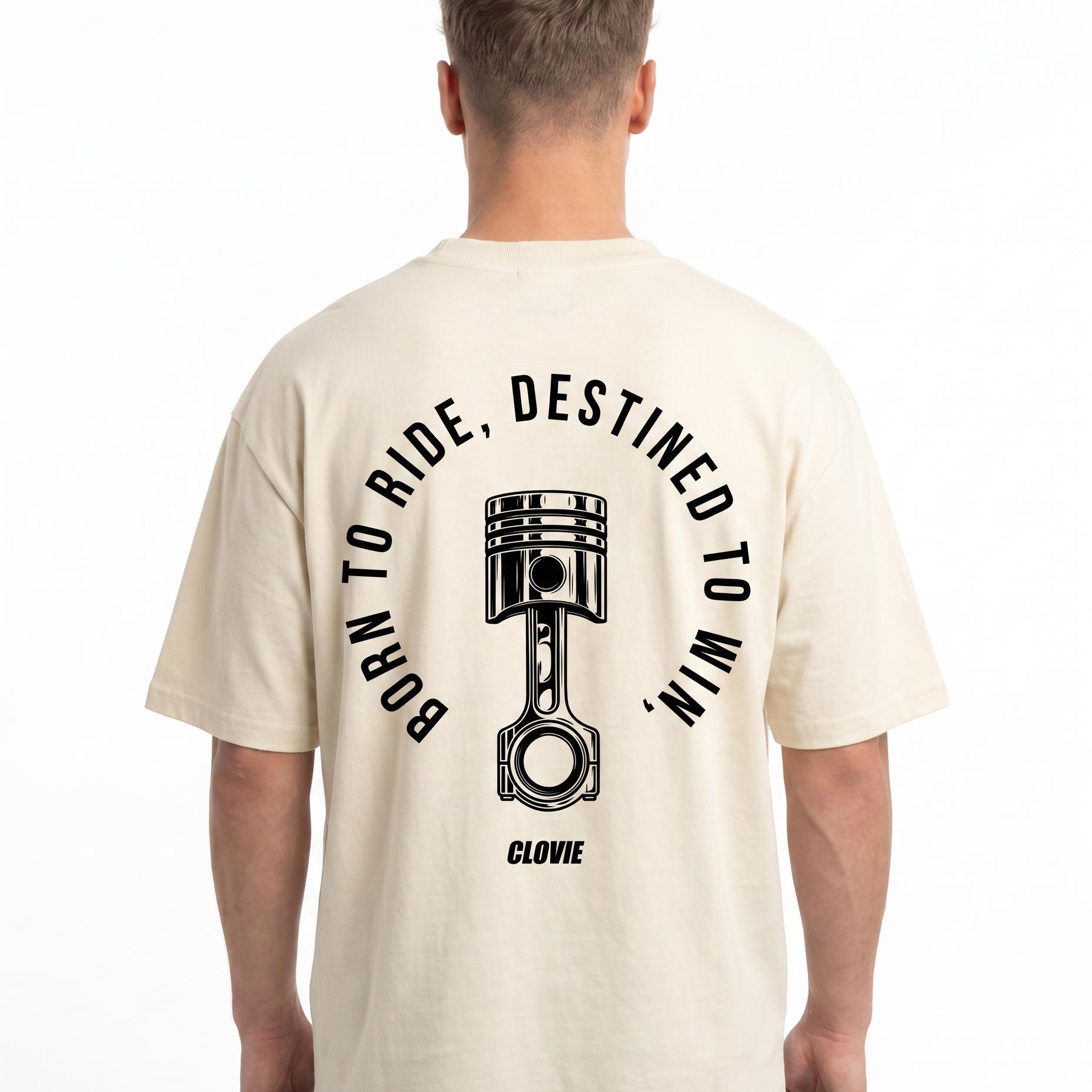 Born to ride Oversized Tee Natural Raw Rueckansicht - CLOVIE Streetwear