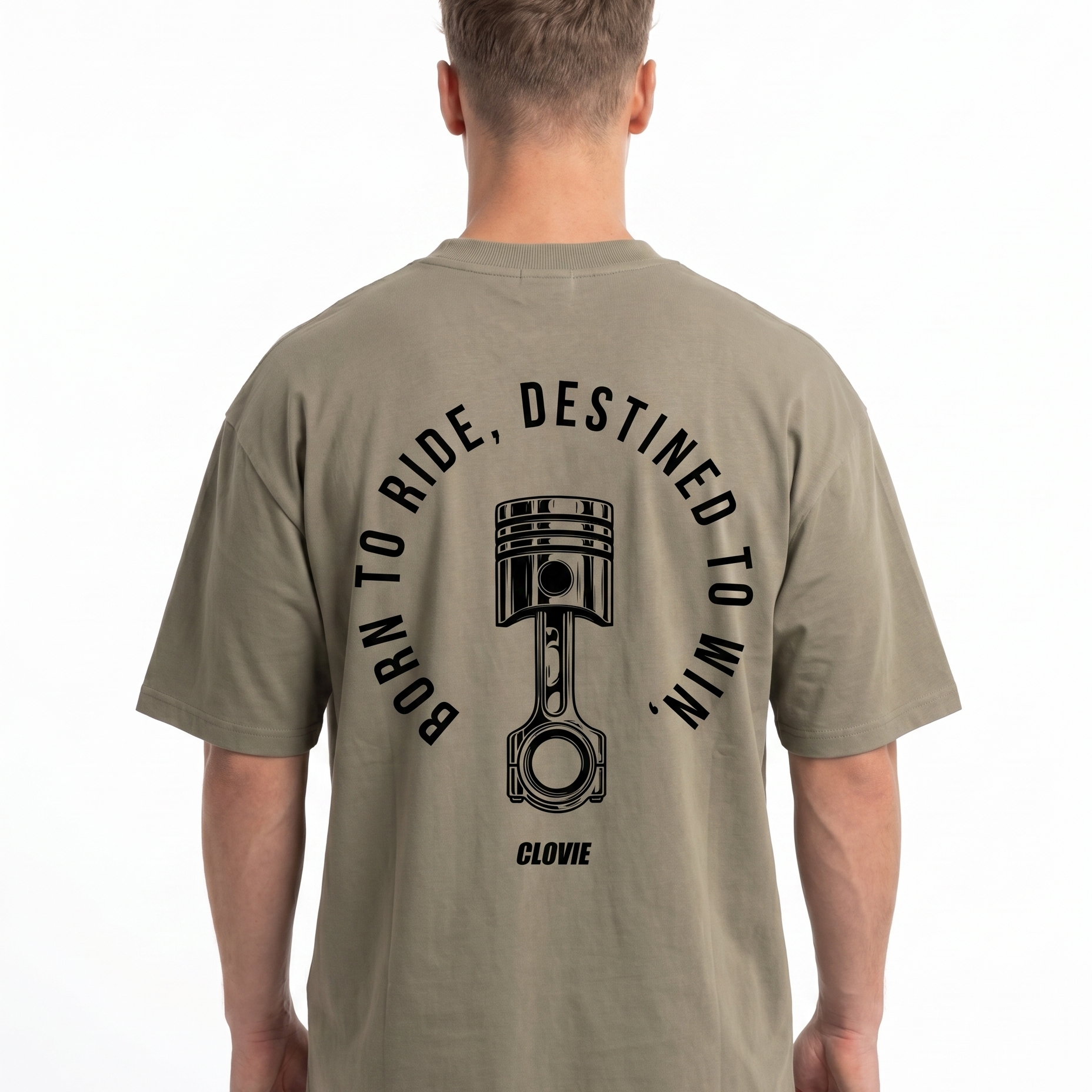 Born to ride Oversized Tee Khaki Rueckansicht - CLOVIE Streetwear