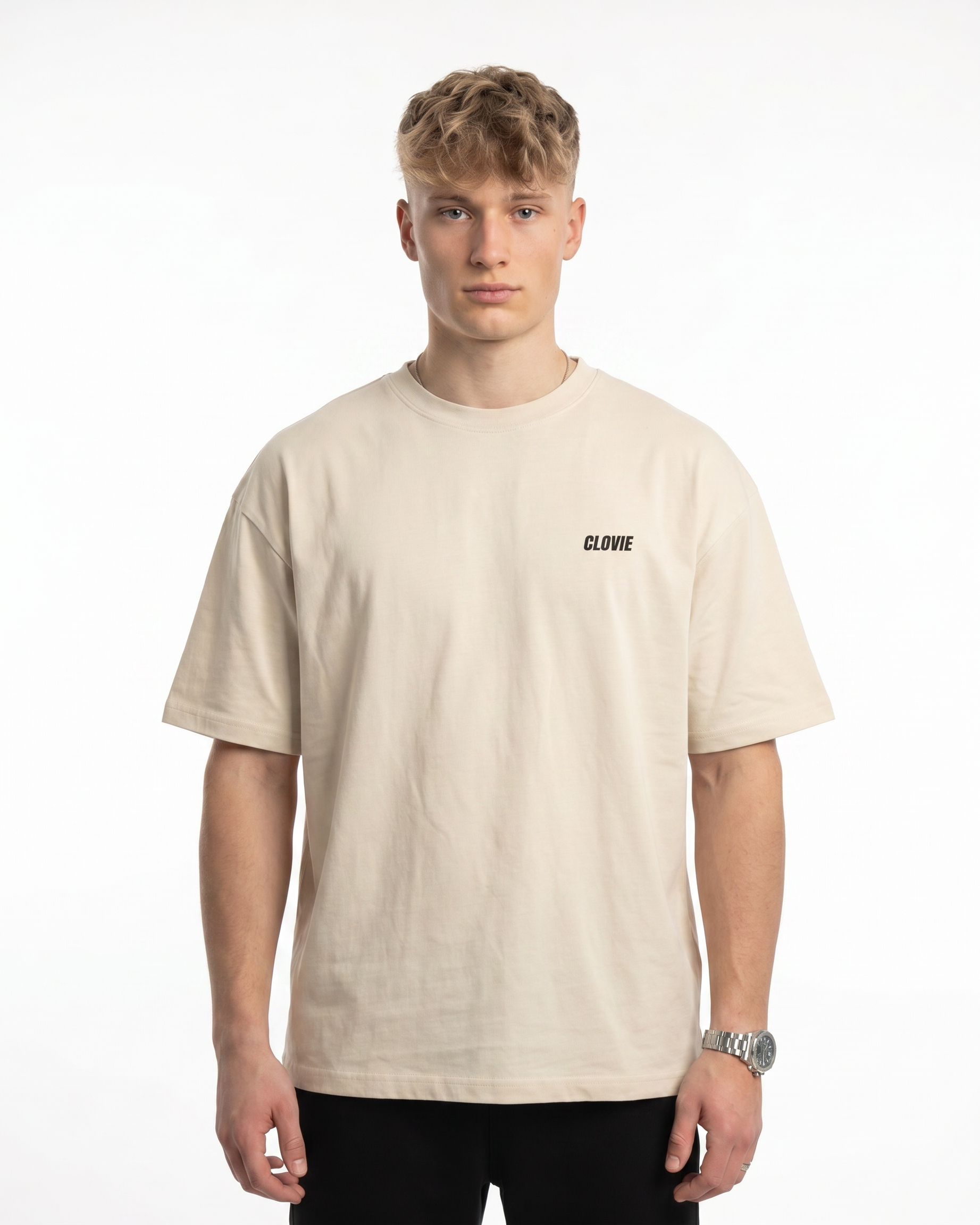 Born to ride Oversized Tee Natural Raw Vorderansicht - CLOVIE Streetwear