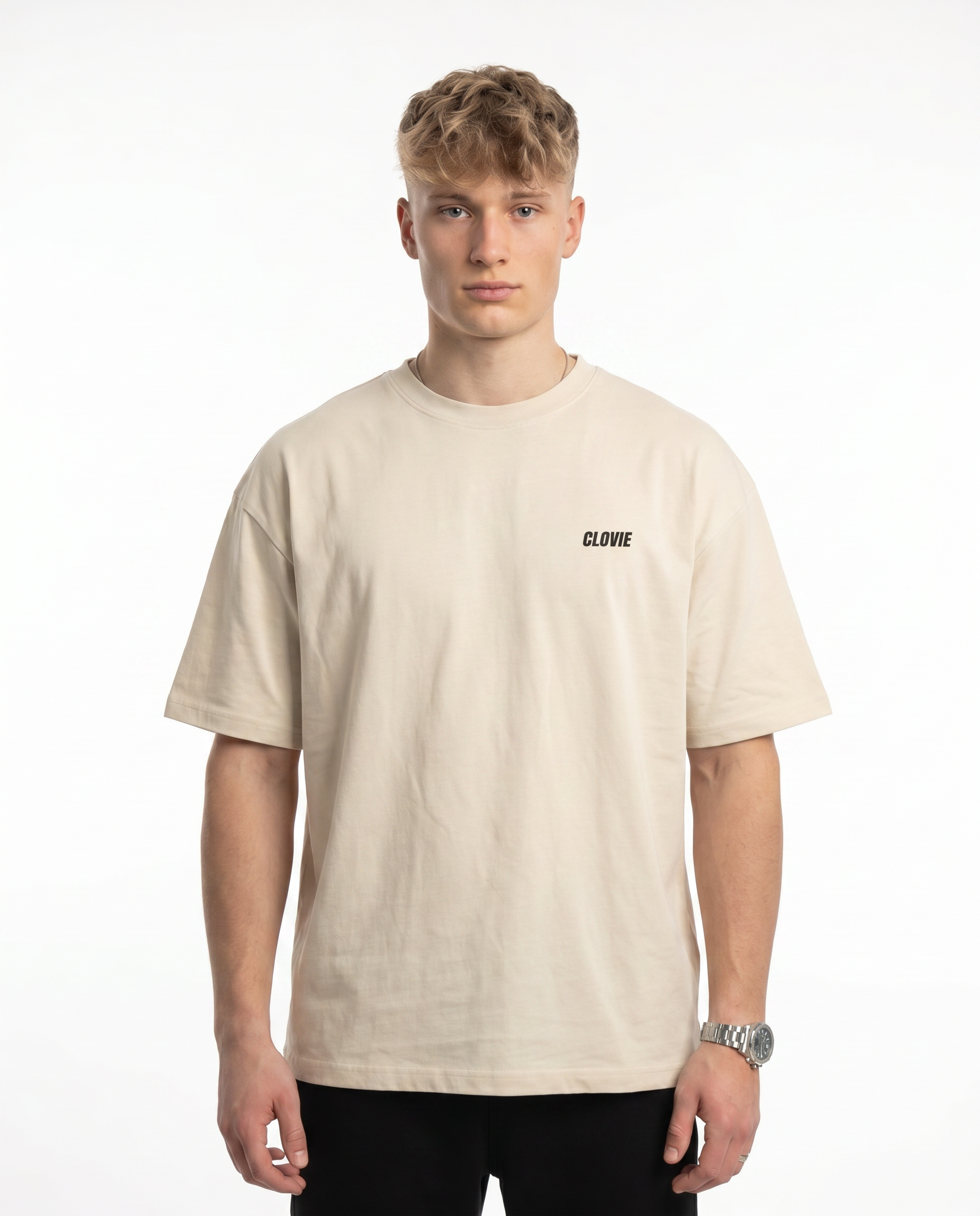 Born to ride Oversized Tee Natural Raw Vorderansicht - CLOVIE Streetwear
