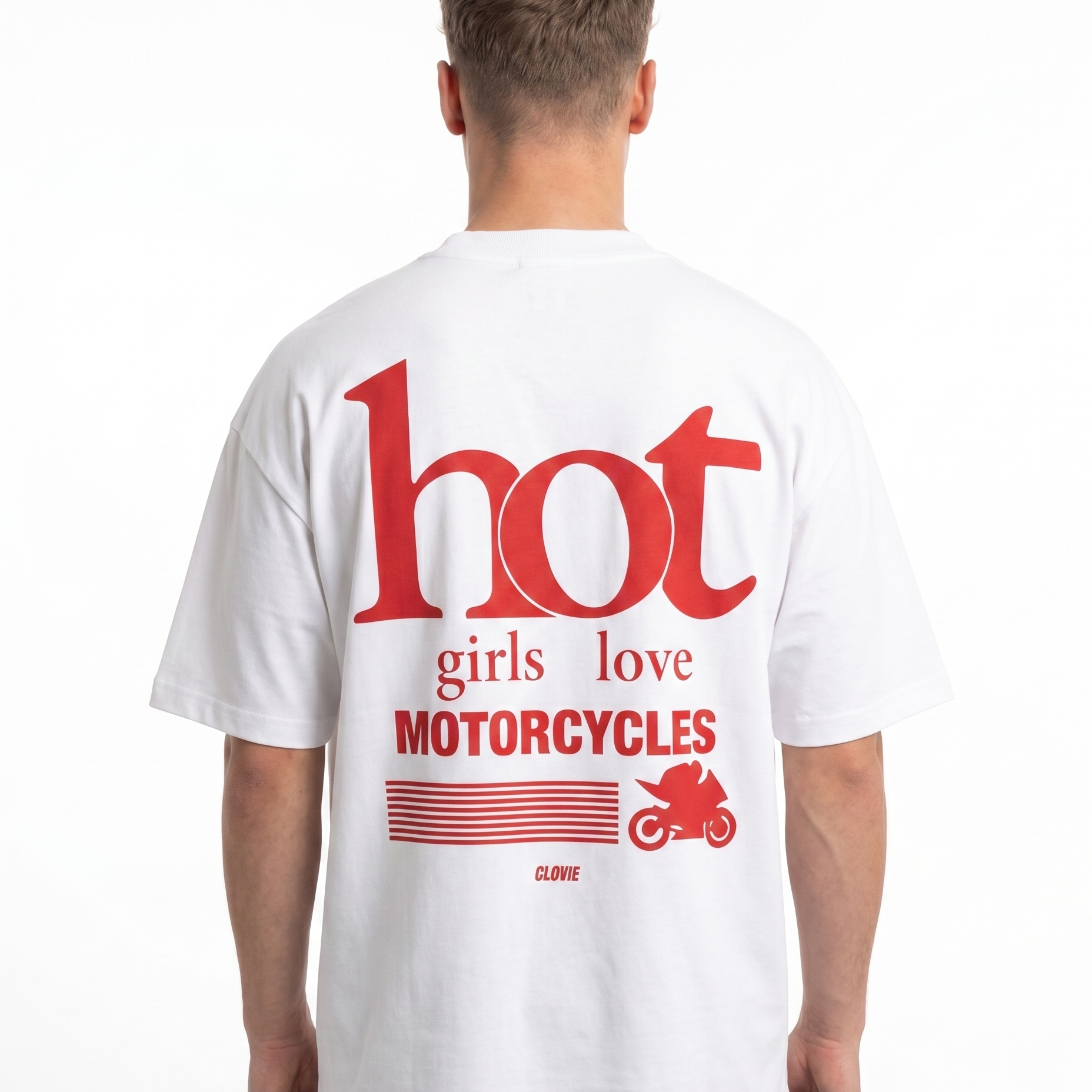 Hot girls love motorcycles Oversized Tee White Rueckansicht - CLOVIE Streetwear