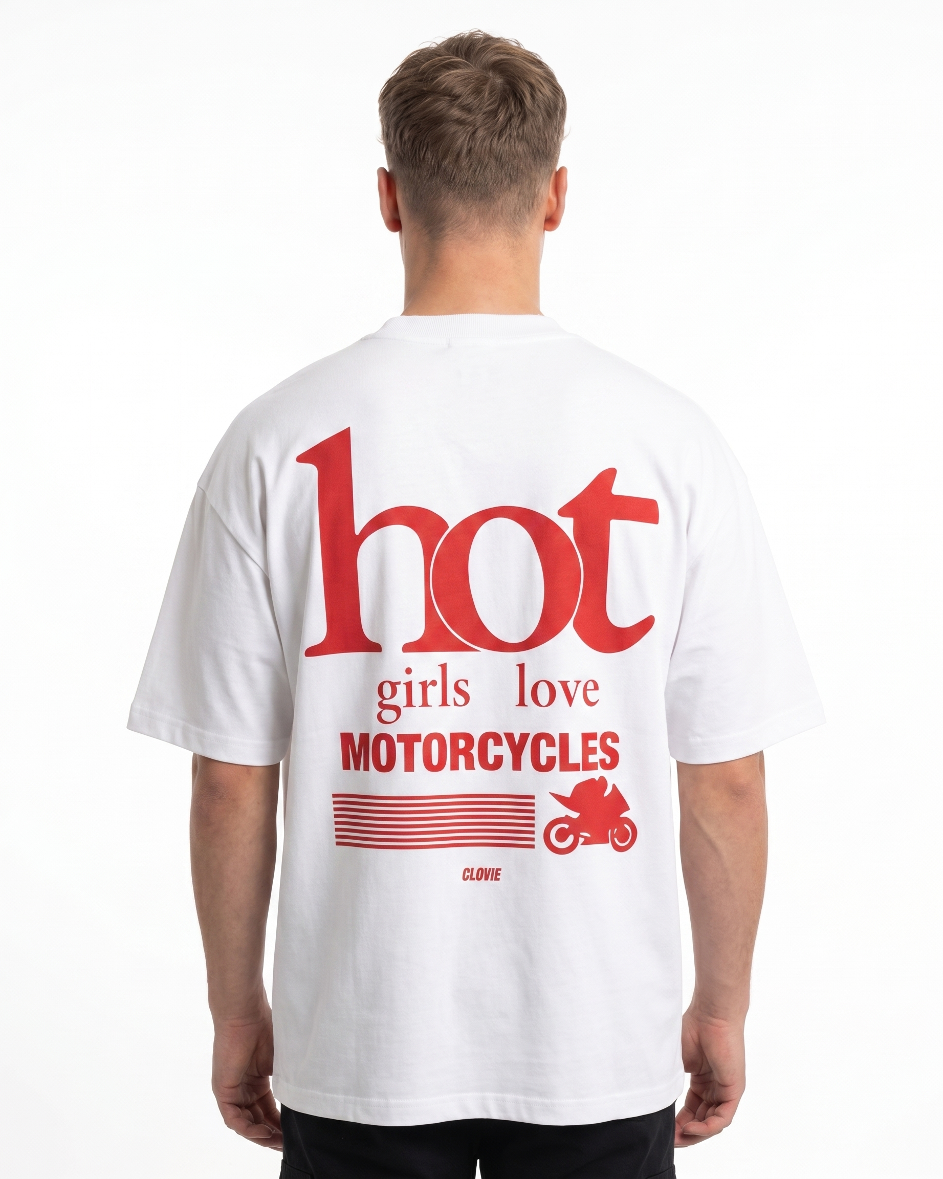 Hot girls love motorcycles Oversized Tee White Rueckansicht - CLOVIE Streetwear