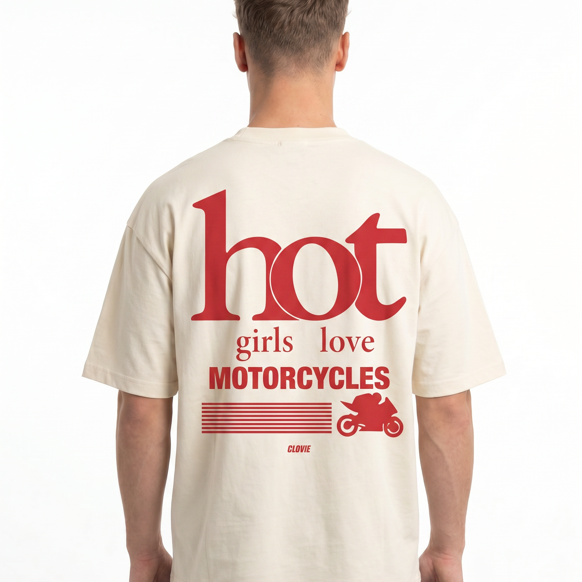 Hot girls love motorcycles Oversized Tee Natural Raw Rueckansicht - CLOVIE Streetwear