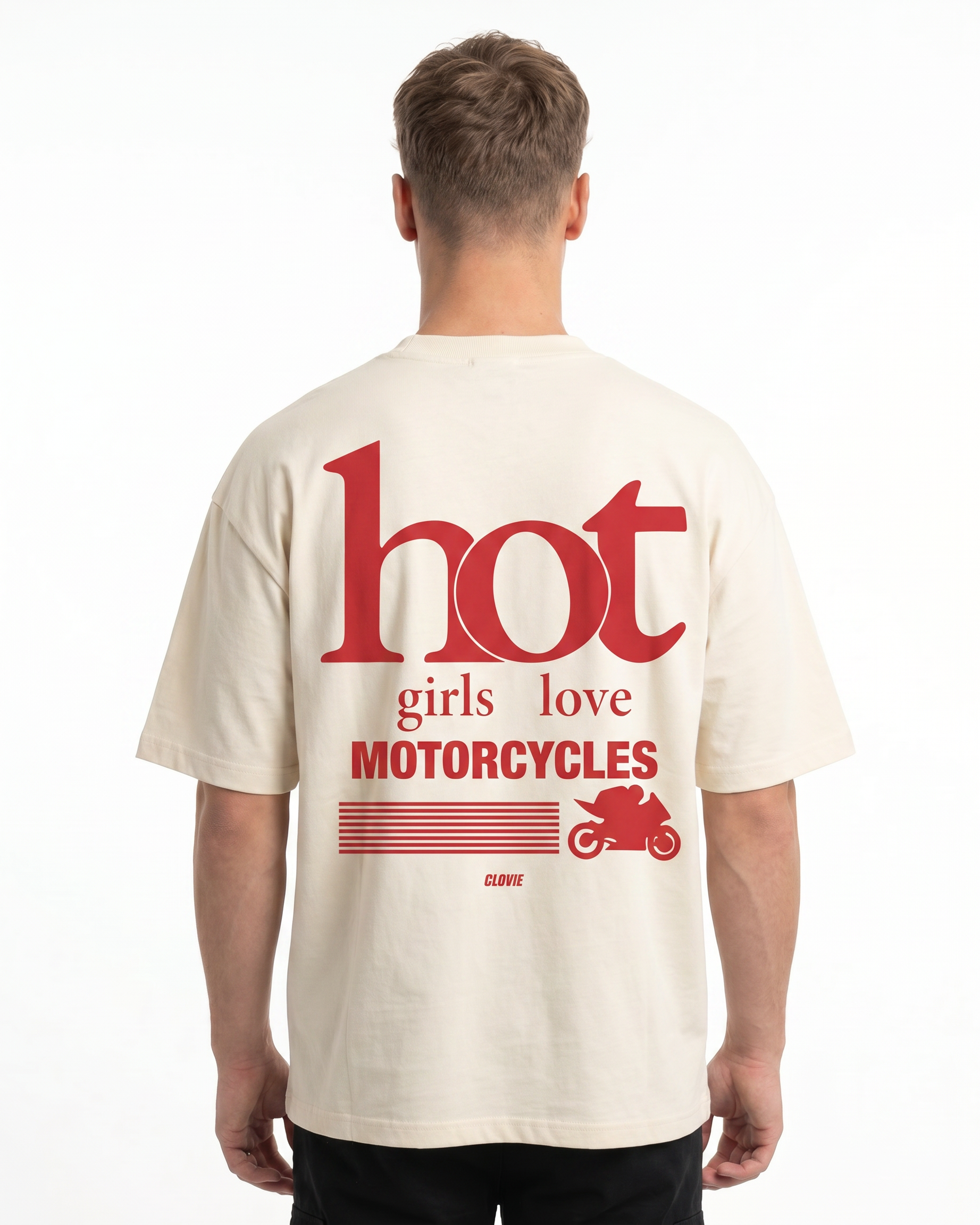 Hot girls love motorcycles Oversized Tee Natural Raw Rueckansicht - CLOVIE Streetwear